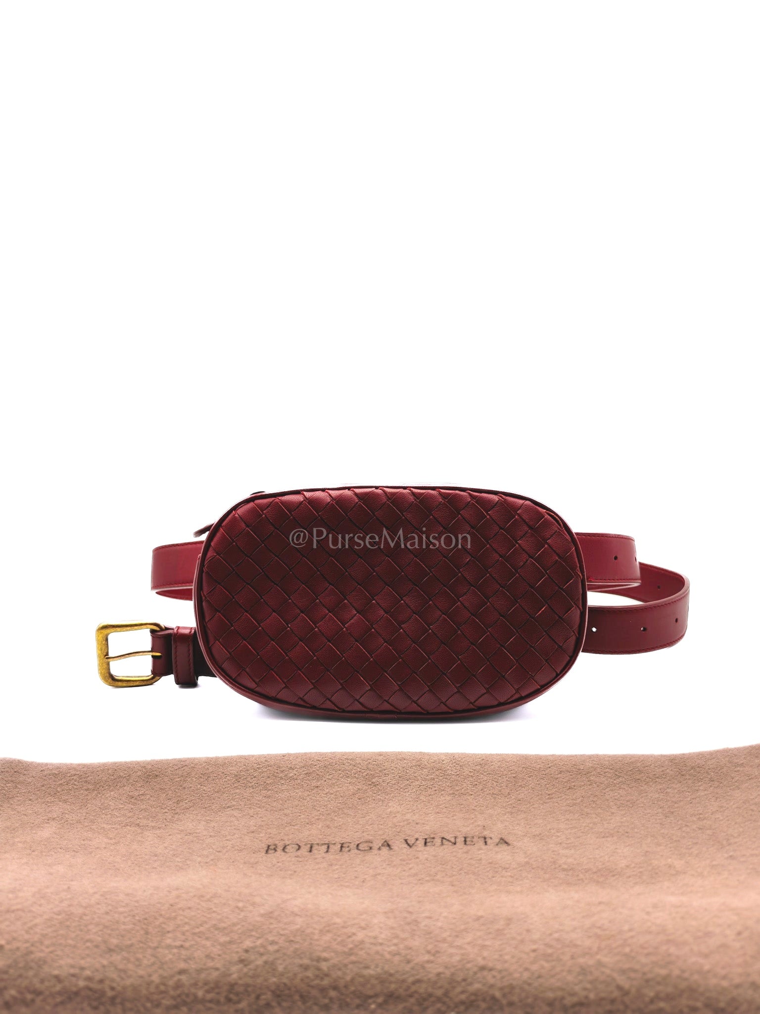 Intrecciato Burgundy Nappa Leather Belt Bag | Purse Maison Luxury Bags Shop