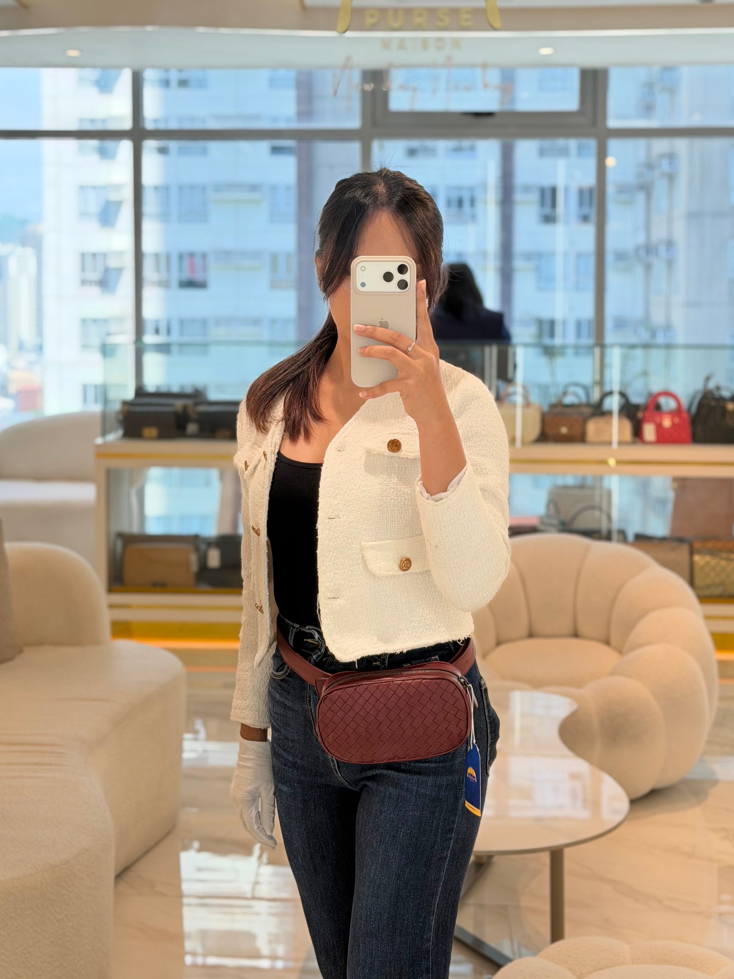 Intrecciato Burgundy Nappa Leather Belt Bag | Purse Maison Luxury Bags Shop