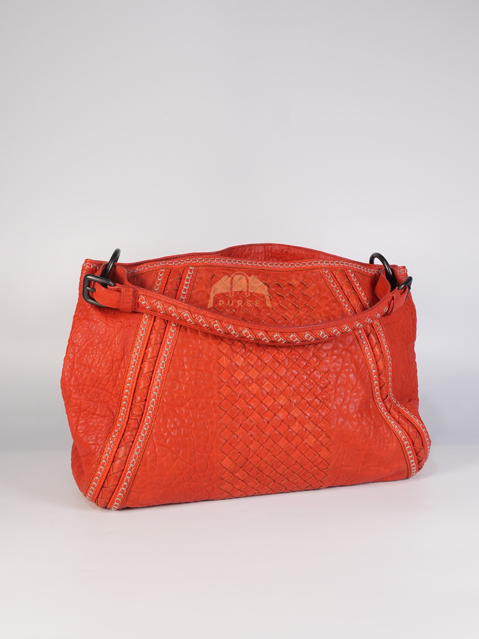 Intrecciato Hobo Tote Bag in Orange | Purse Maison Luxury Bags Shop