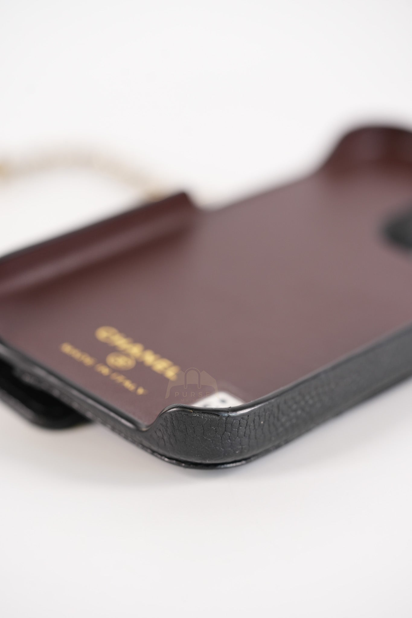 Iphone14 Pro Phone Case in Quilted Caviar Leather Chain Strap (Microchip) | Purse Maison Luxury Bags Shop