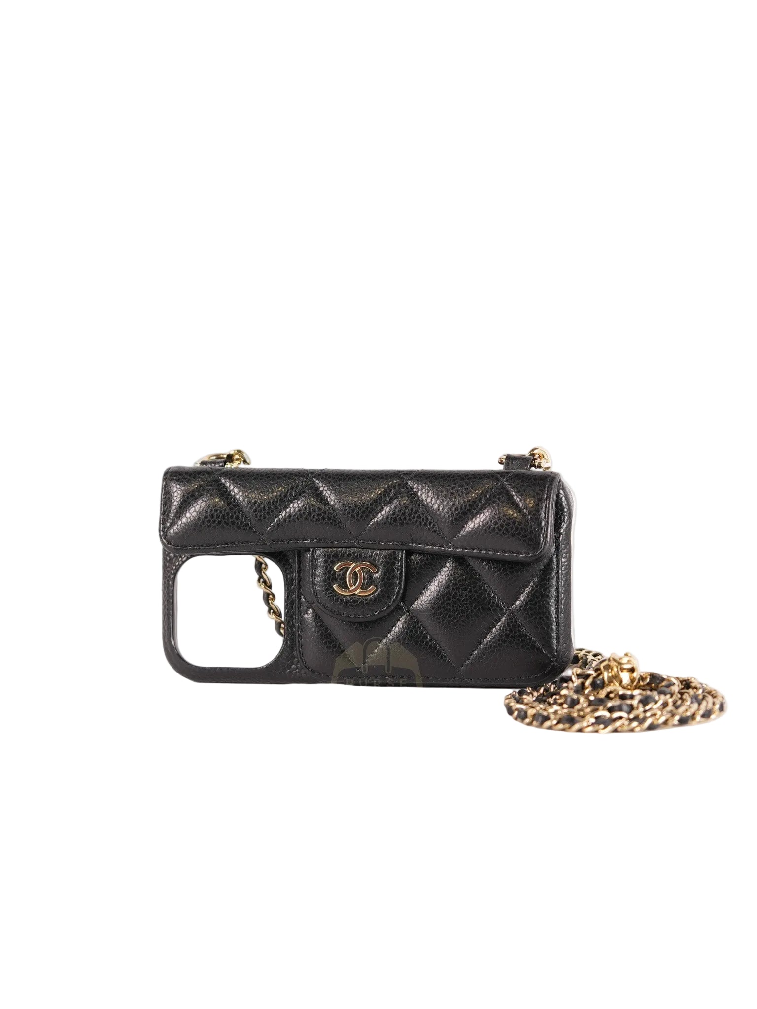Iphone14 Pro Phone Case in Quilted Caviar Leather Chain Strap (Microchip) | Purse Maison Luxury Bags Shop