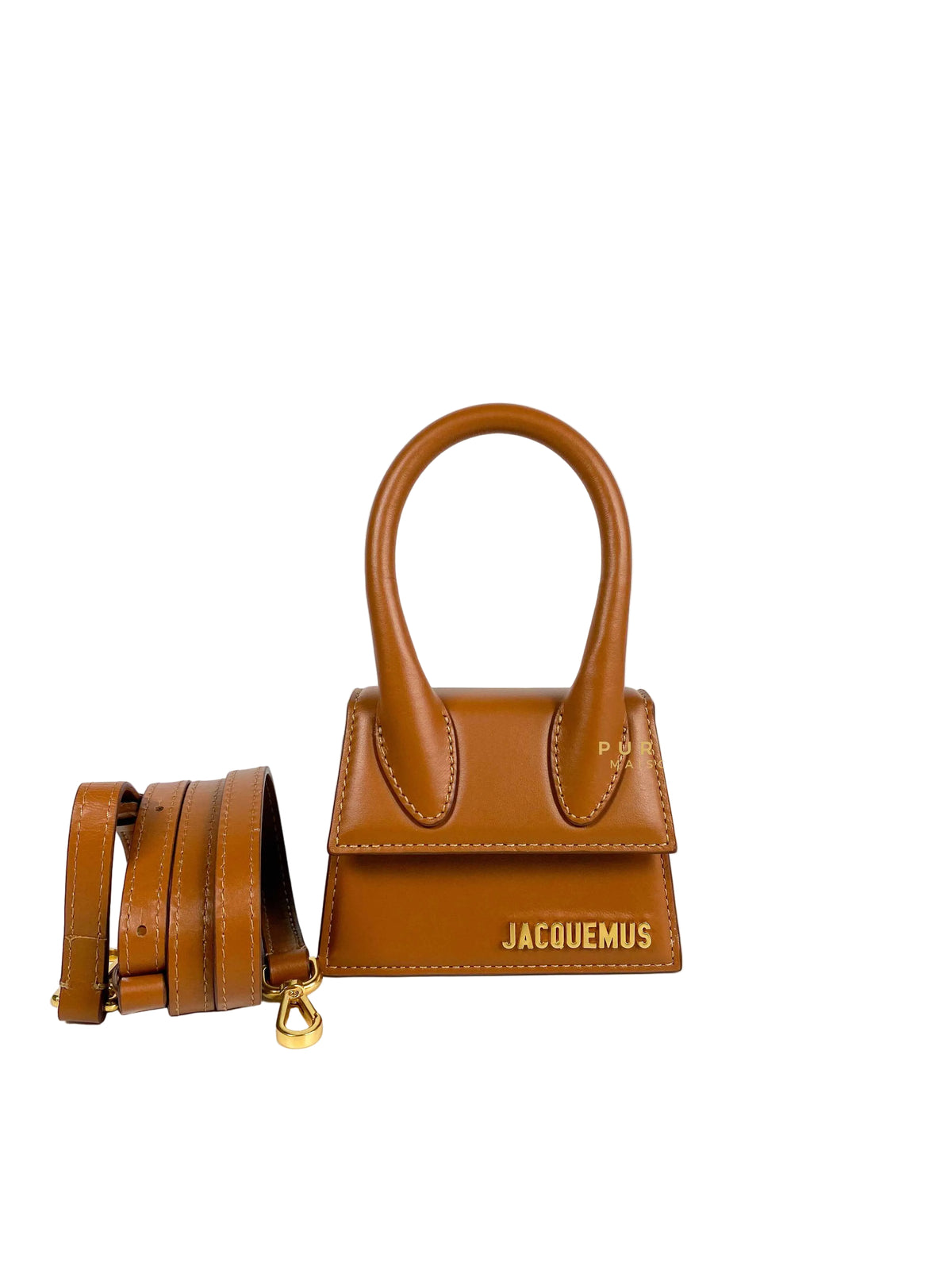 Jacquemus Le Chiquito Y Brown Mini Bag in Gold Hardware