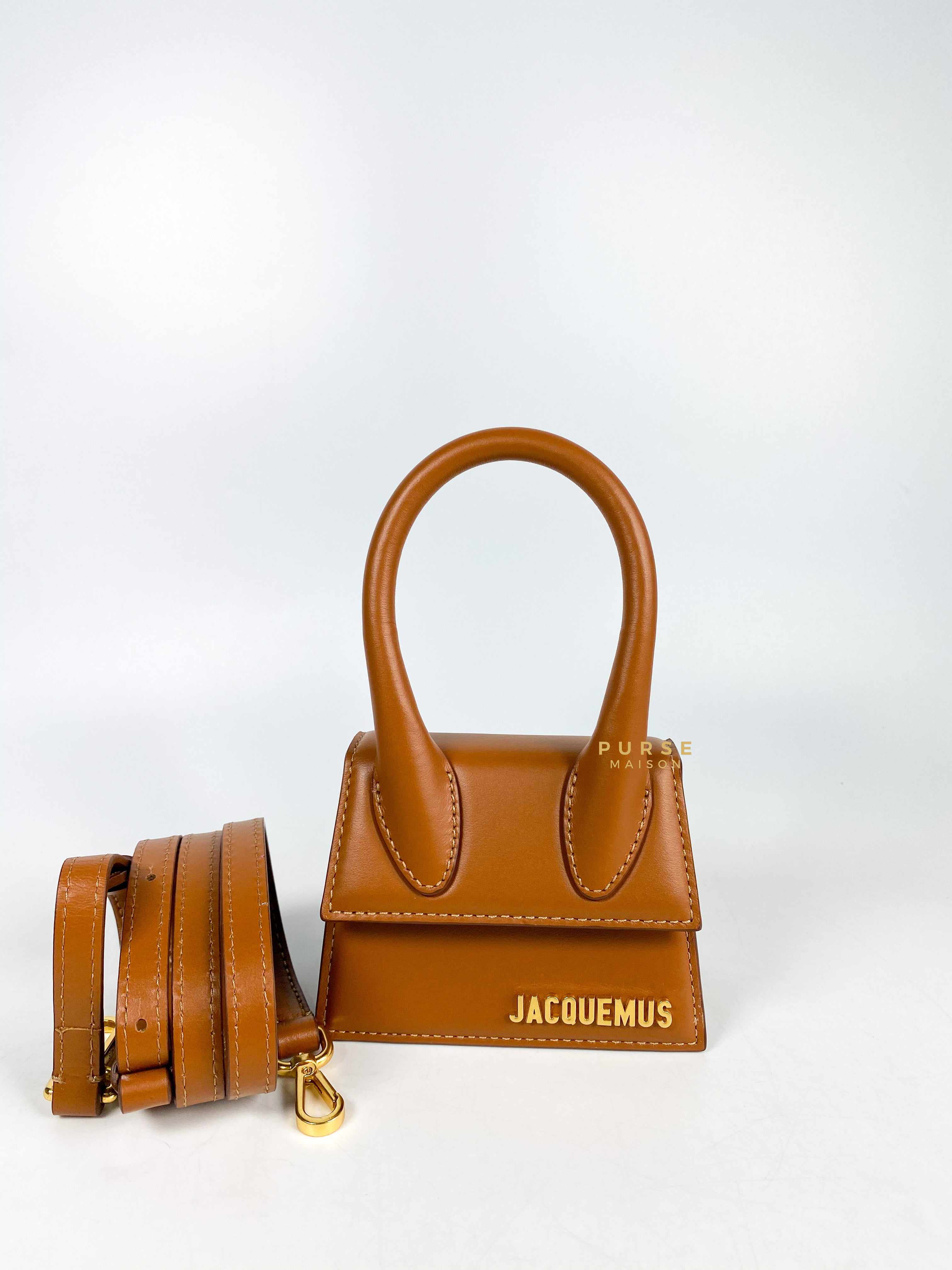 Jacquemus Le Chiquito Y Brown Mini Bag in Gold Hardware