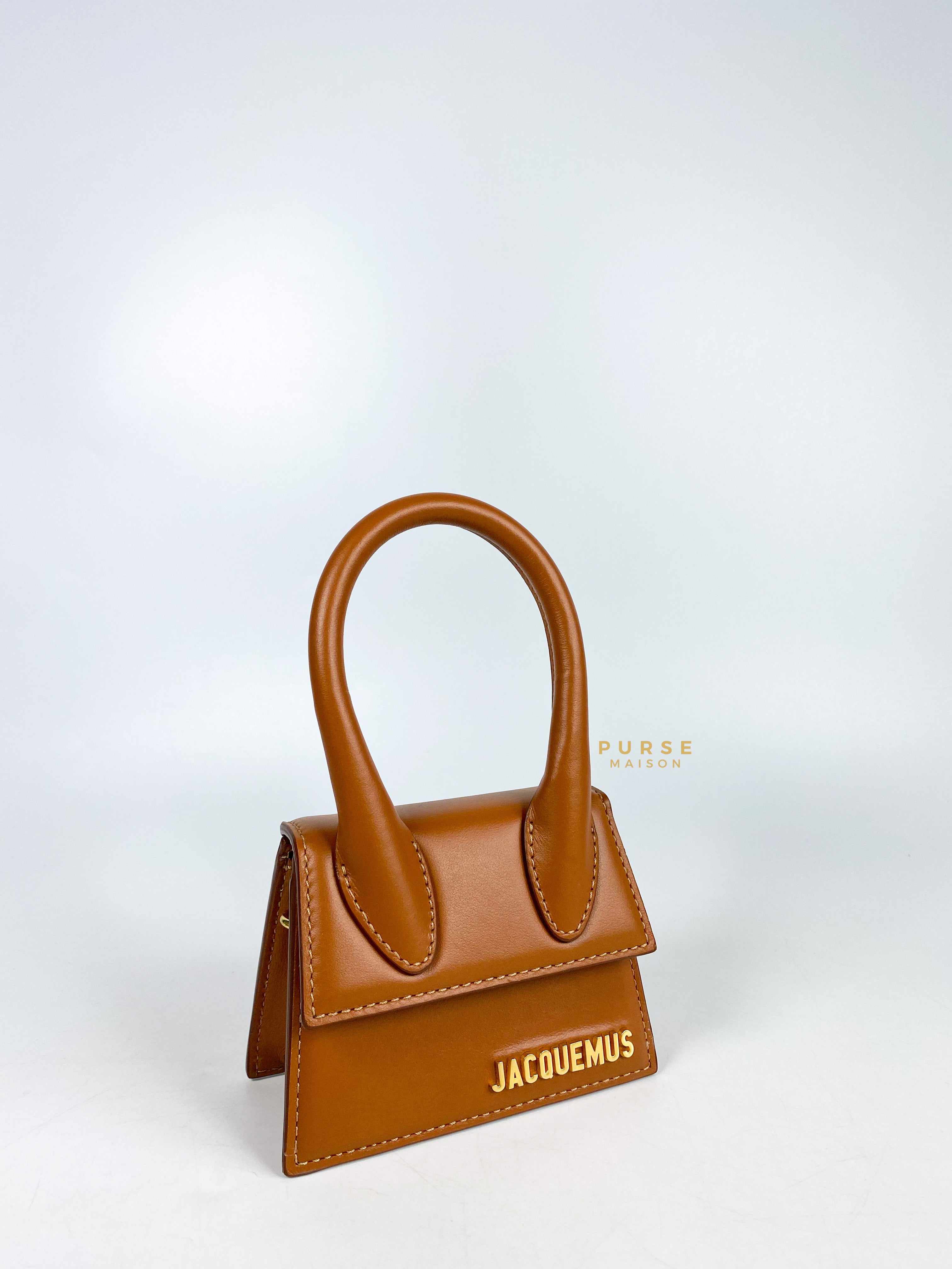 Jacquemus Le Chiquito Y Brown Mini Bag in Gold Hardware