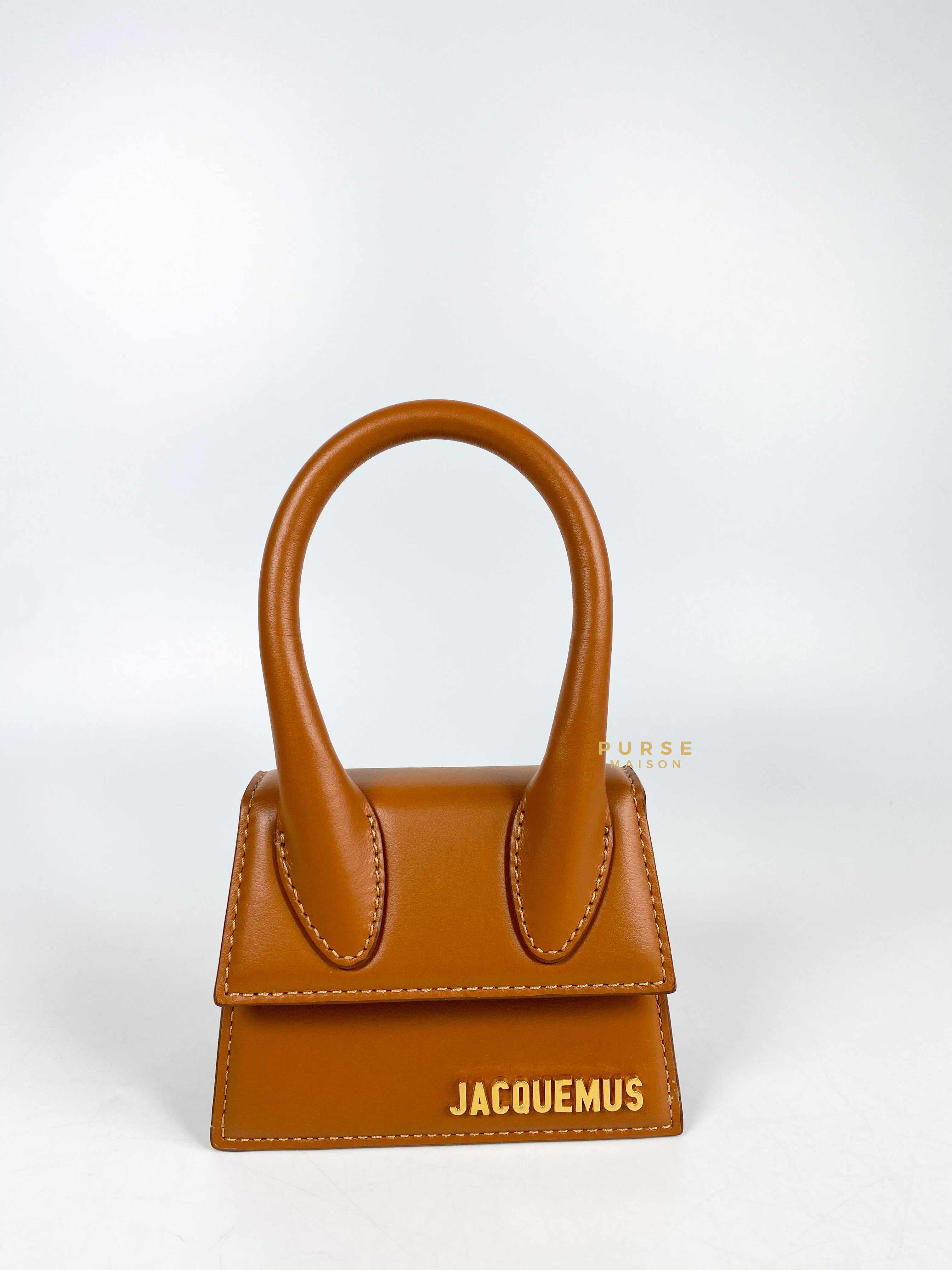 Jacquemus Le Chiquito Y Brown Mini Bag in Gold Hardware