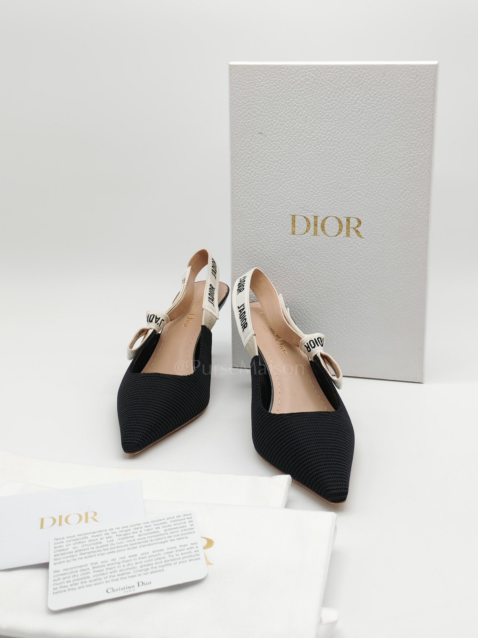 J'adior Slingback Pumps in Black Technical Fabric Size 37 EU (24cm) | Purse Maison Luxury Bags Shop