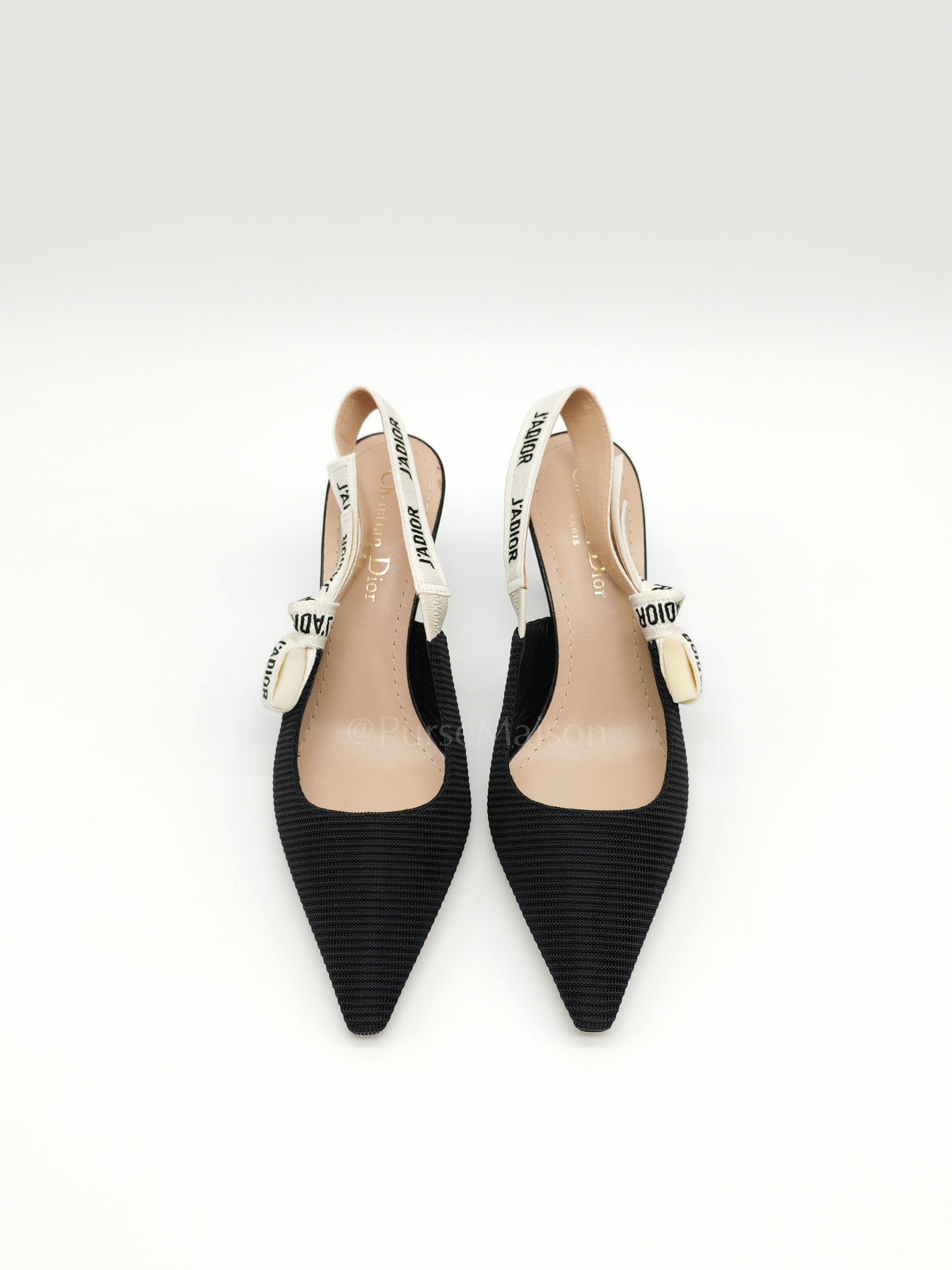 J'adior Slingback Pumps in Black Technical Fabric Size 37 EU (24cm) | Purse Maison Luxury Bags Shop