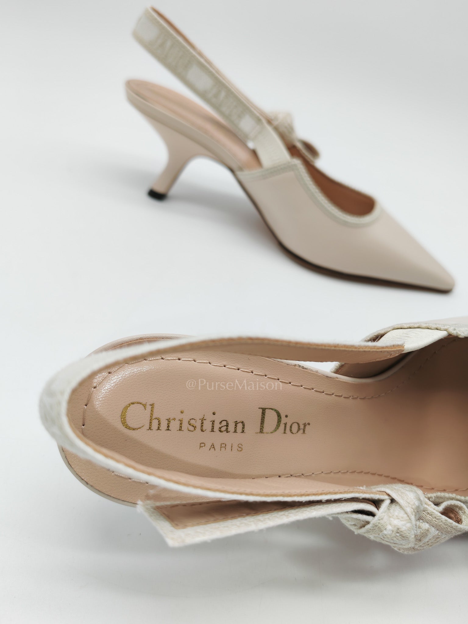 J’Adior Slingback Pumps in Powder Beige Calfskin Leather Size 37EU (23.5cm) | Purse Maison Luxury Bags Shop