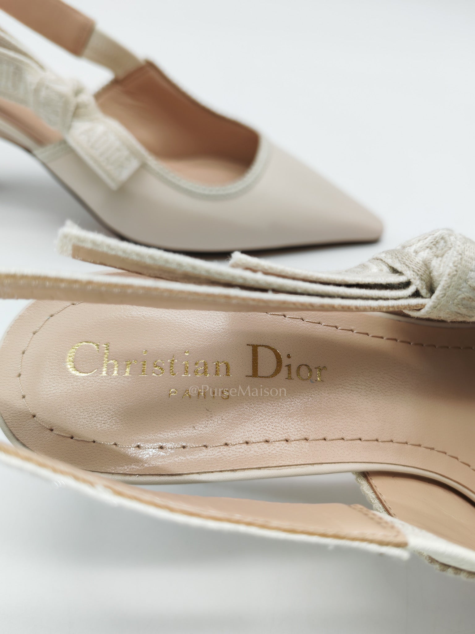 J’Adior Slingback Pumps in Powder Beige Calfskin Leather Size 37EU (23.5cm) | Purse Maison Luxury Bags Shop