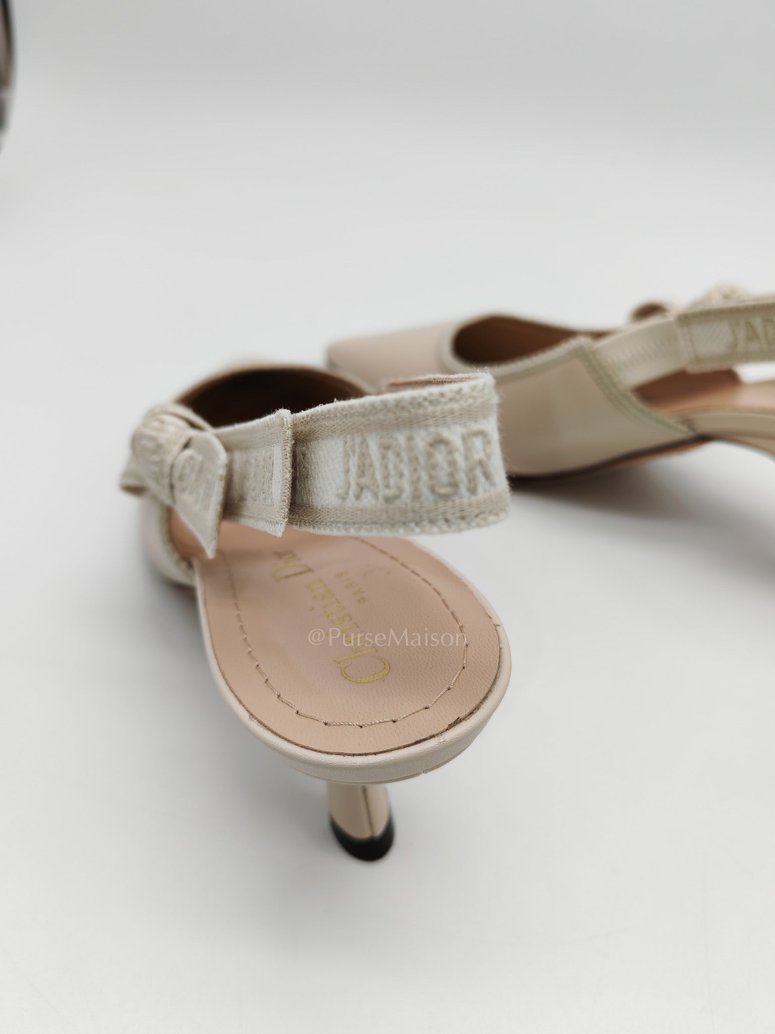 J’Adior Slingback Pumps in Powder Beige Calfskin Leather Size 37EU (23.5cm) | Purse Maison Luxury Bags Shop