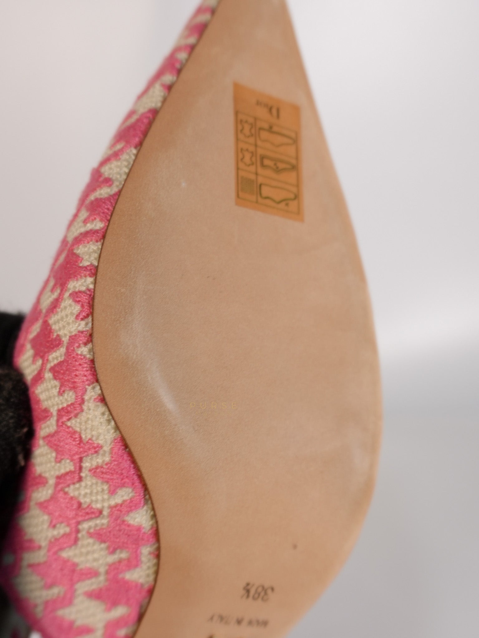 J'adior Slingback Pumps Pink/White Embroidered Fabric Size 38.5 EU(24.1 cm) | Purse Maison Luxury Bags Shop