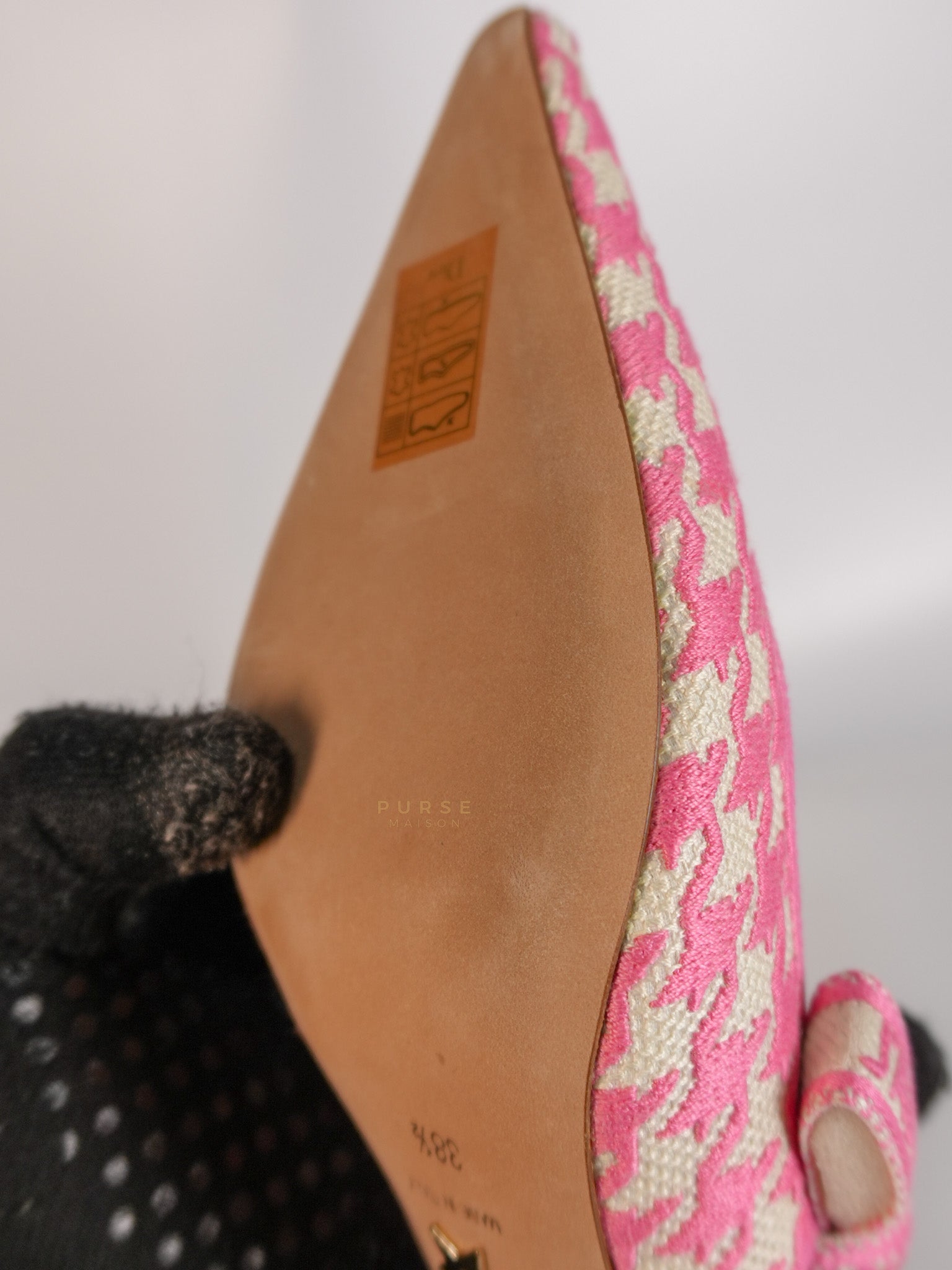 J'adior Slingback Pumps Pink/White Embroidered Fabric Size 38.5 EU(24.1 cm) | Purse Maison Luxury Bags Shop