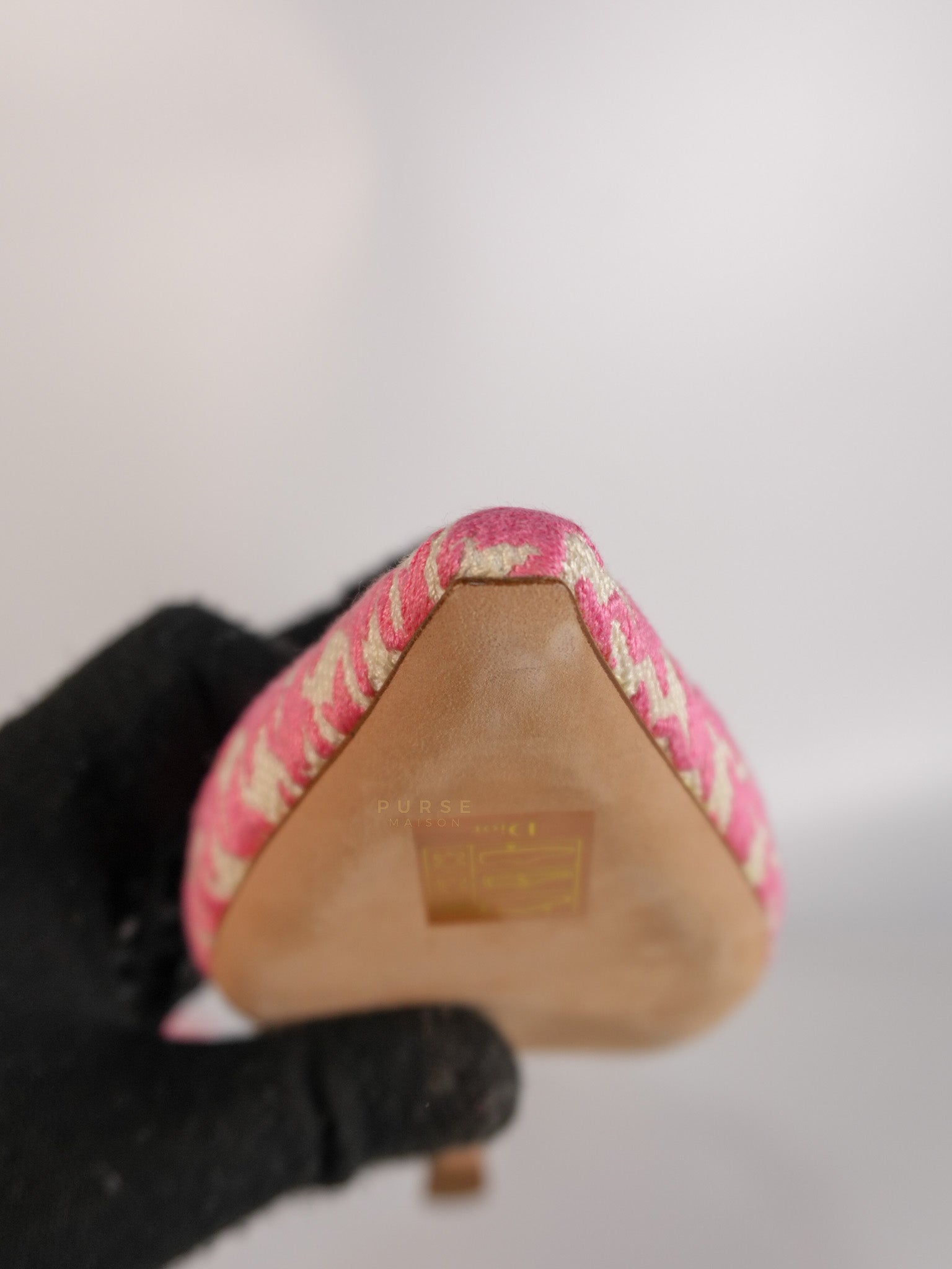 J'adior Slingback Pumps Pink/White Embroidered Fabric Size 38.5 EU(24.1 cm) | Purse Maison Luxury Bags Shop