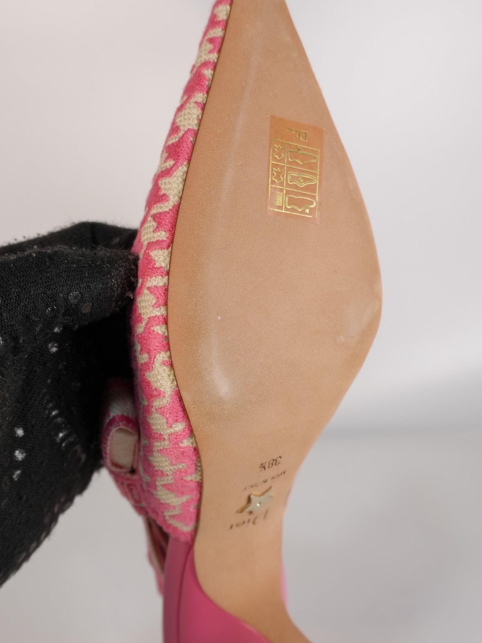 J'adior Slingback Pumps Pink/White Embroidered Fabric Size 38.5 EU(24.1 cm) | Purse Maison Luxury Bags Shop