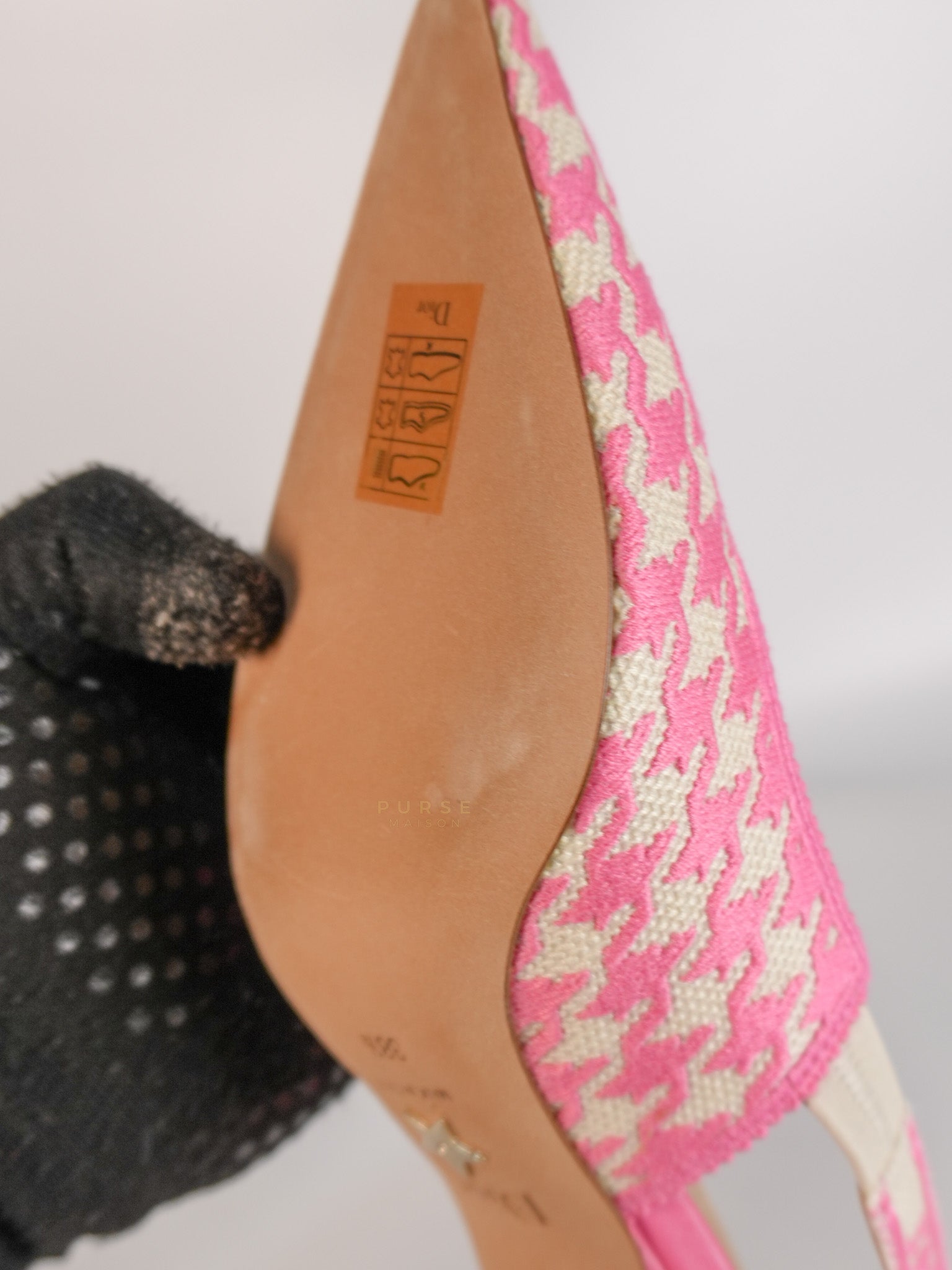 J'adior Slingback Pumps Pink/White Embroidered Fabric Size 38.5 EU(24.1 cm) | Purse Maison Luxury Bags Shop