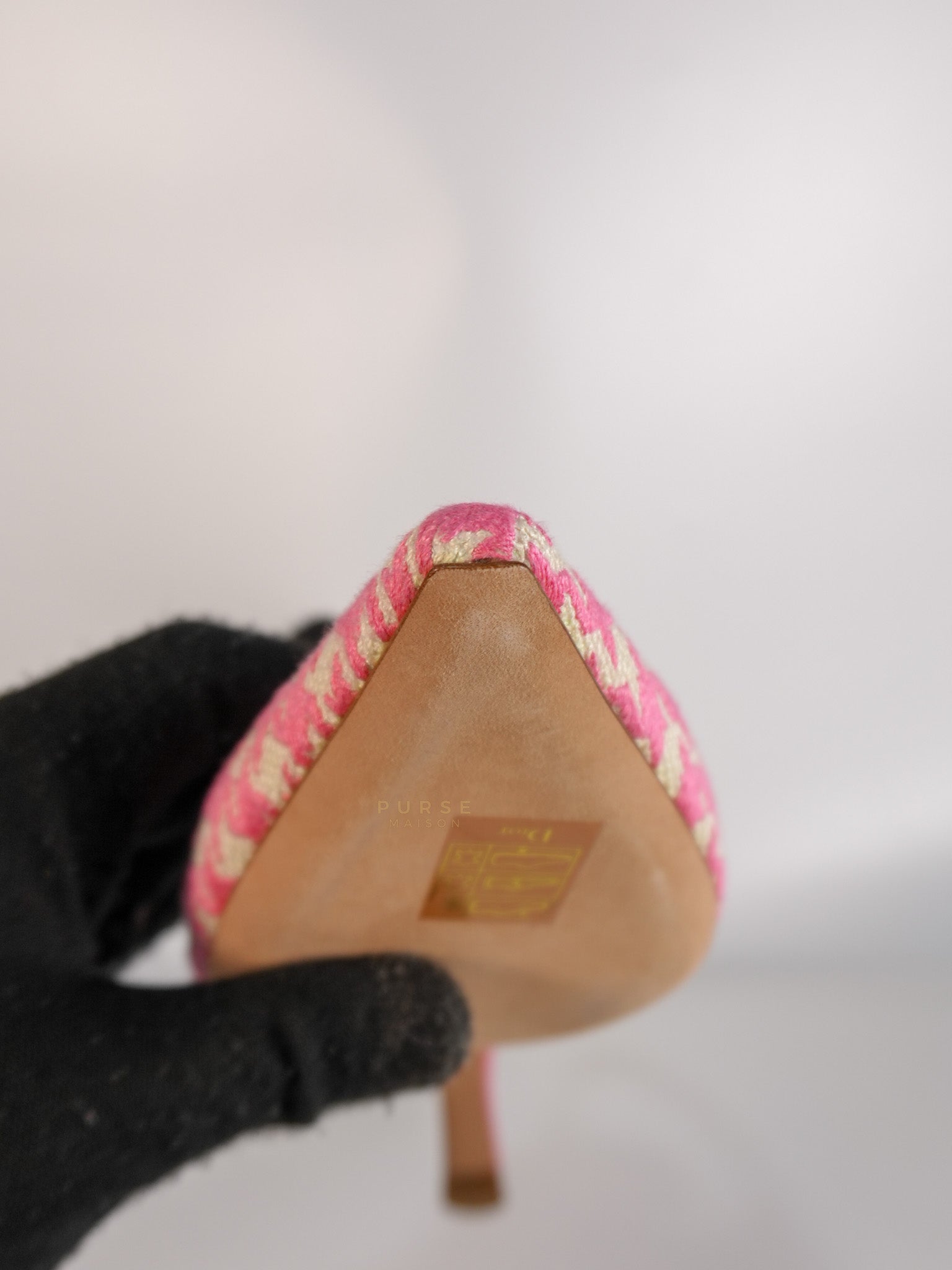 J'adior Slingback Pumps Pink/White Embroidered Fabric Size 38.5 EU(24.1 cm) | Purse Maison Luxury Bags Shop