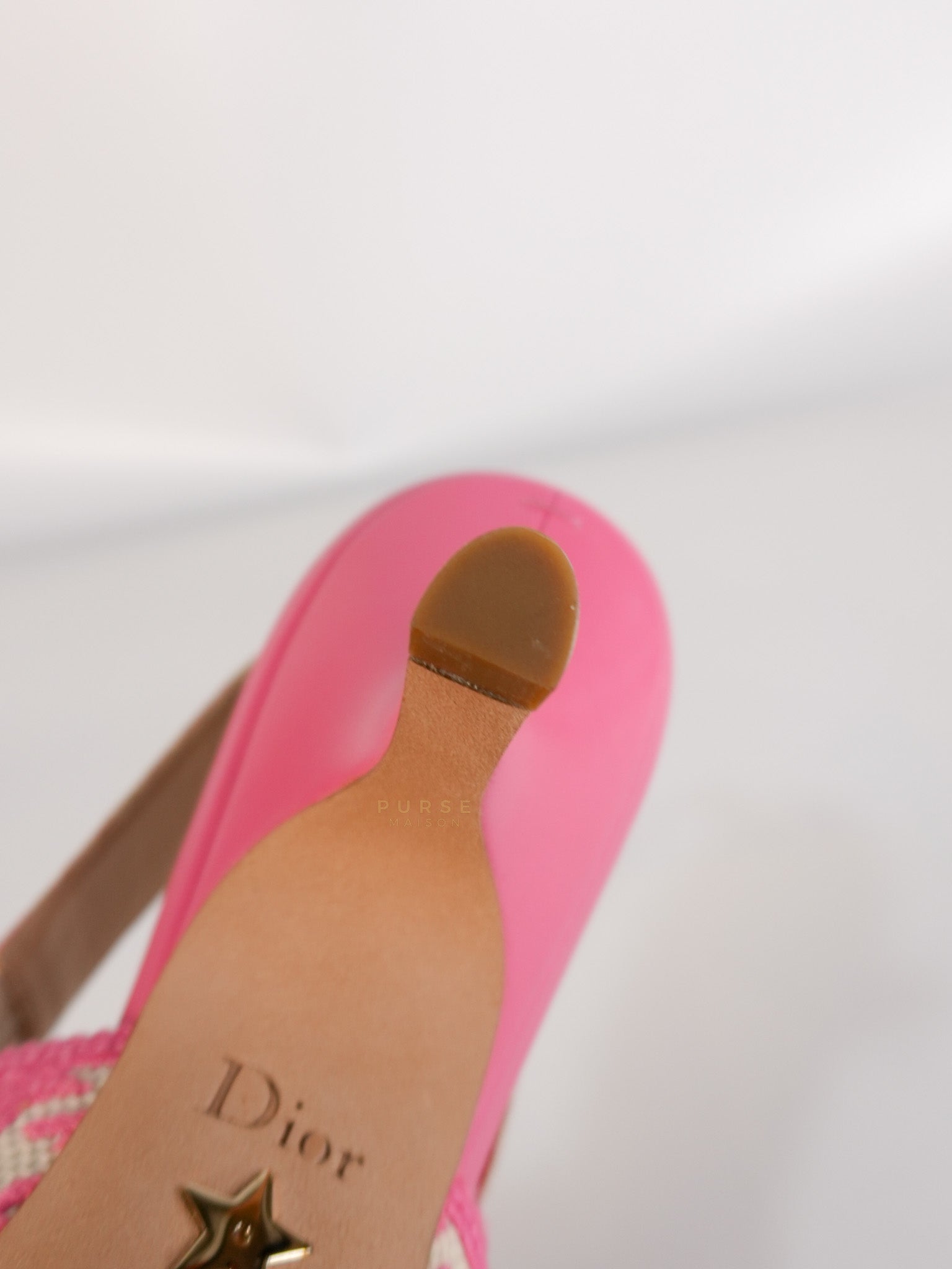 J'adior Slingback Pumps Pink/White Embroidered Fabric Size 38.5 EU(24.1 cm) | Purse Maison Luxury Bags Shop