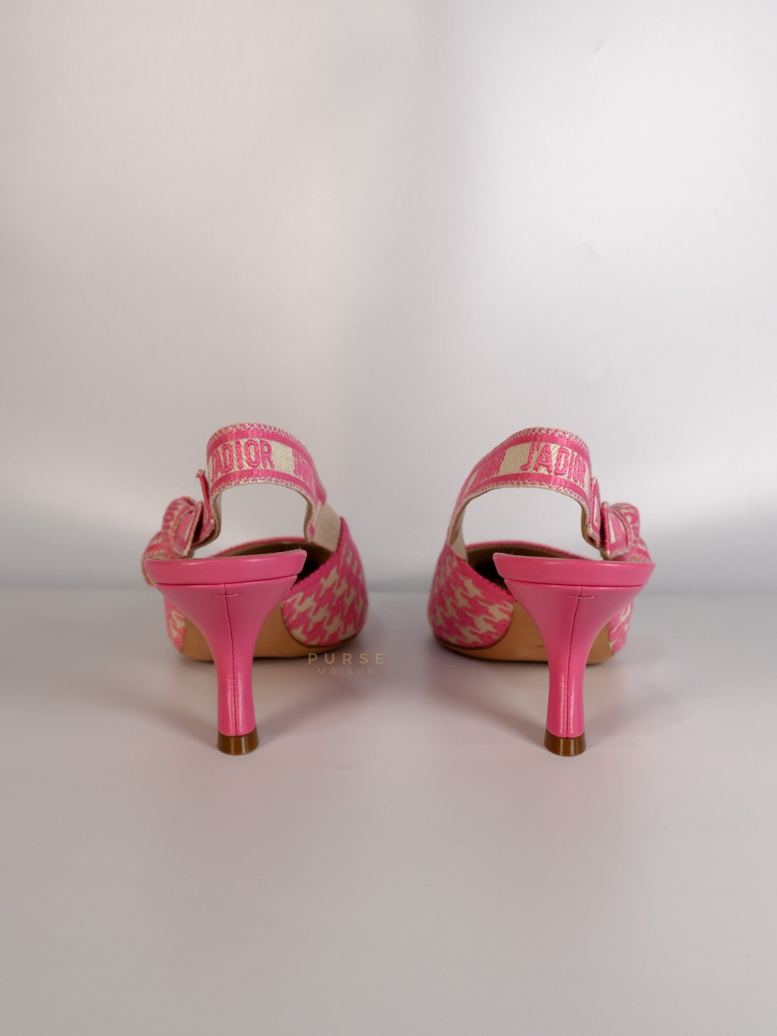 J'adior Slingback Pumps Pink/White Embroidered Fabric Size 38.5 EU(24.1 cm) | Purse Maison Luxury Bags Shop