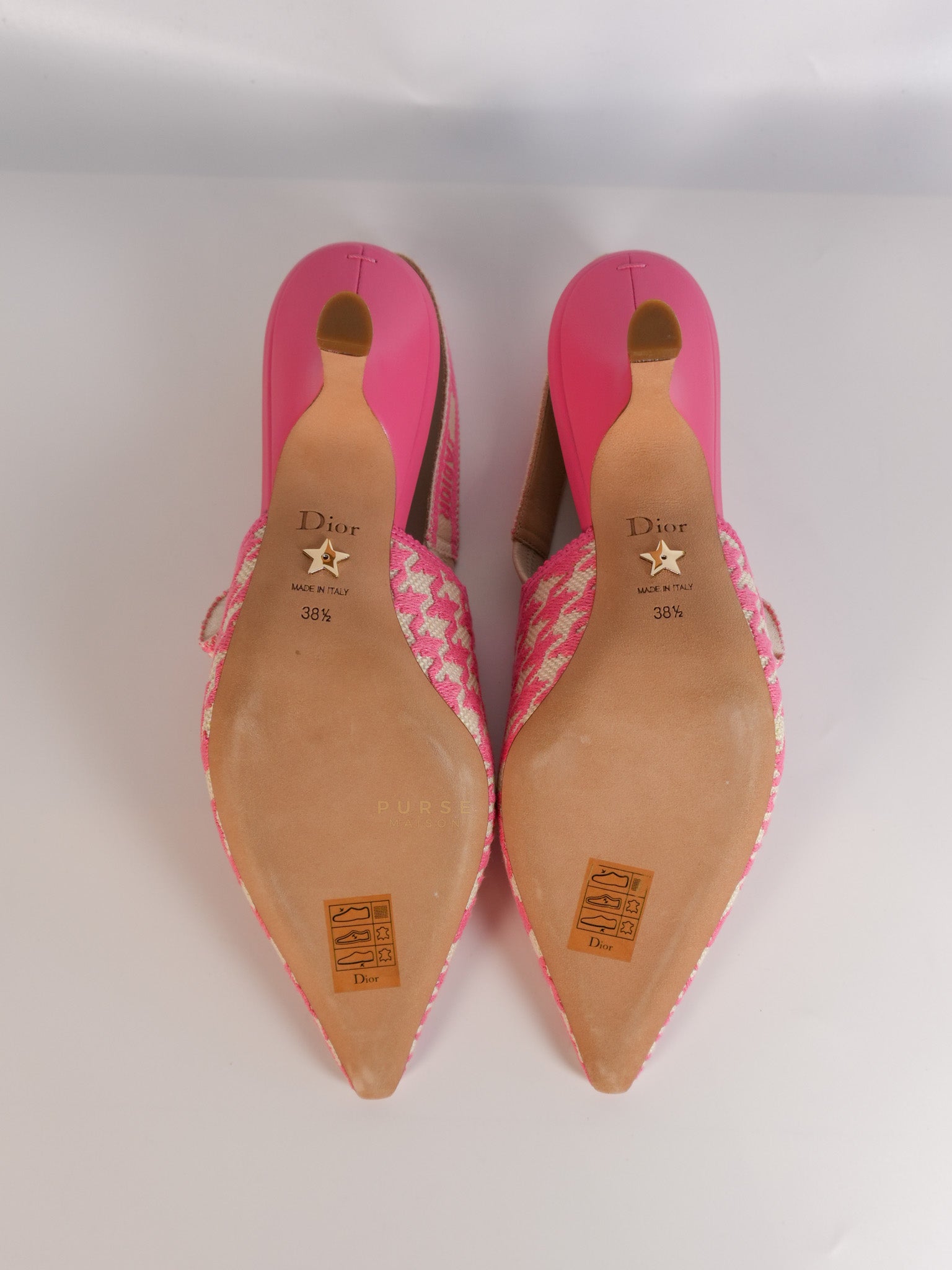 J'adior Slingback Pumps Pink/White Embroidered Fabric Size 38.5 EU(24.1 cm) | Purse Maison Luxury Bags Shop