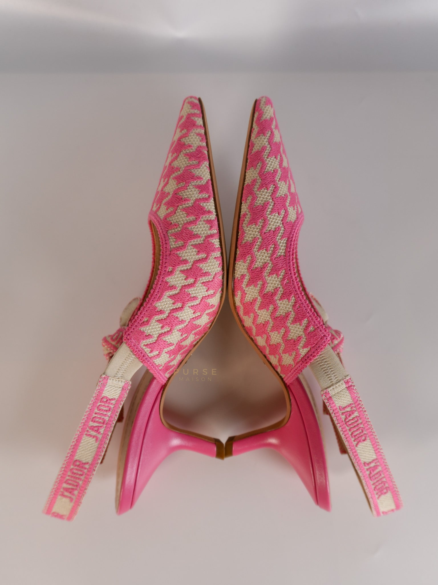 J'adior Slingback Pumps Pink/White Embroidered Fabric Size 38.5 EU(24.1 cm) | Purse Maison Luxury Bags Shop