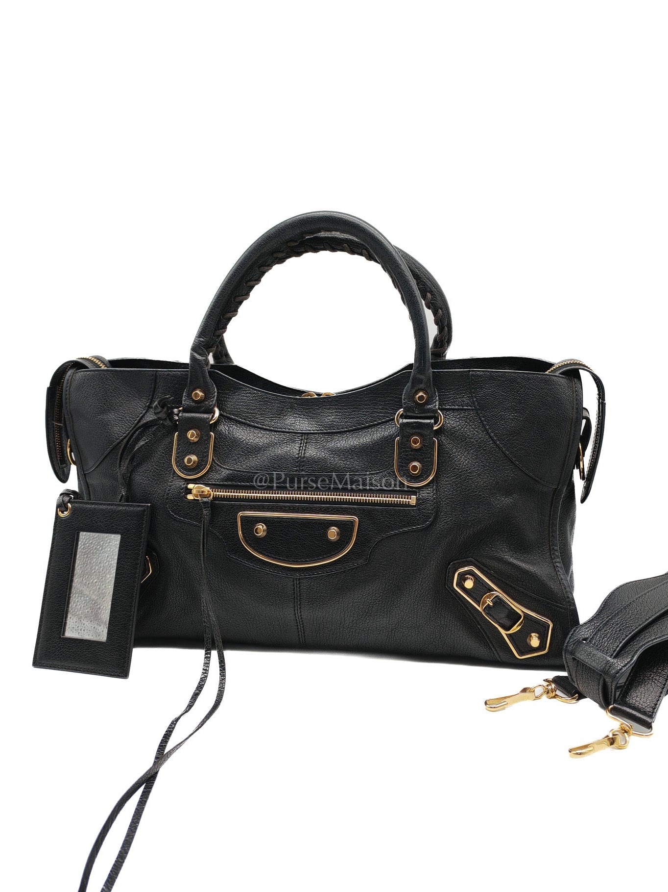 Balenciaga City Metallic Edge in Large Black Chevre Leather Shoulder Bag