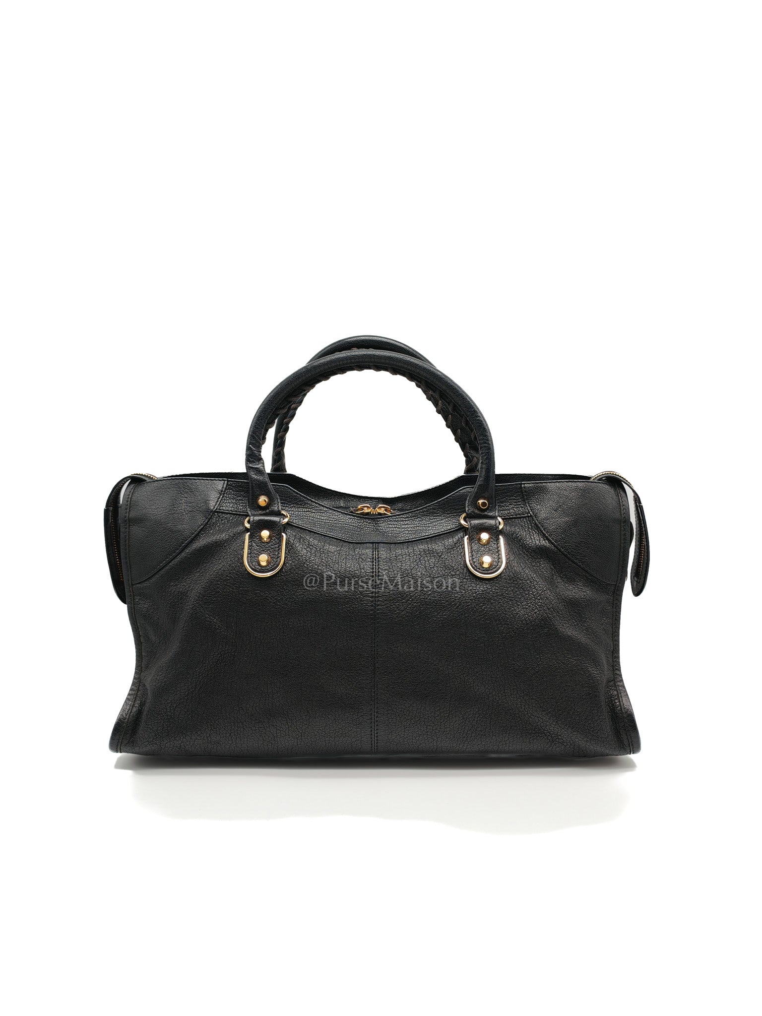 Balenciaga City Metallic Edge in Large Black Chevre Leather Shoulder Bag