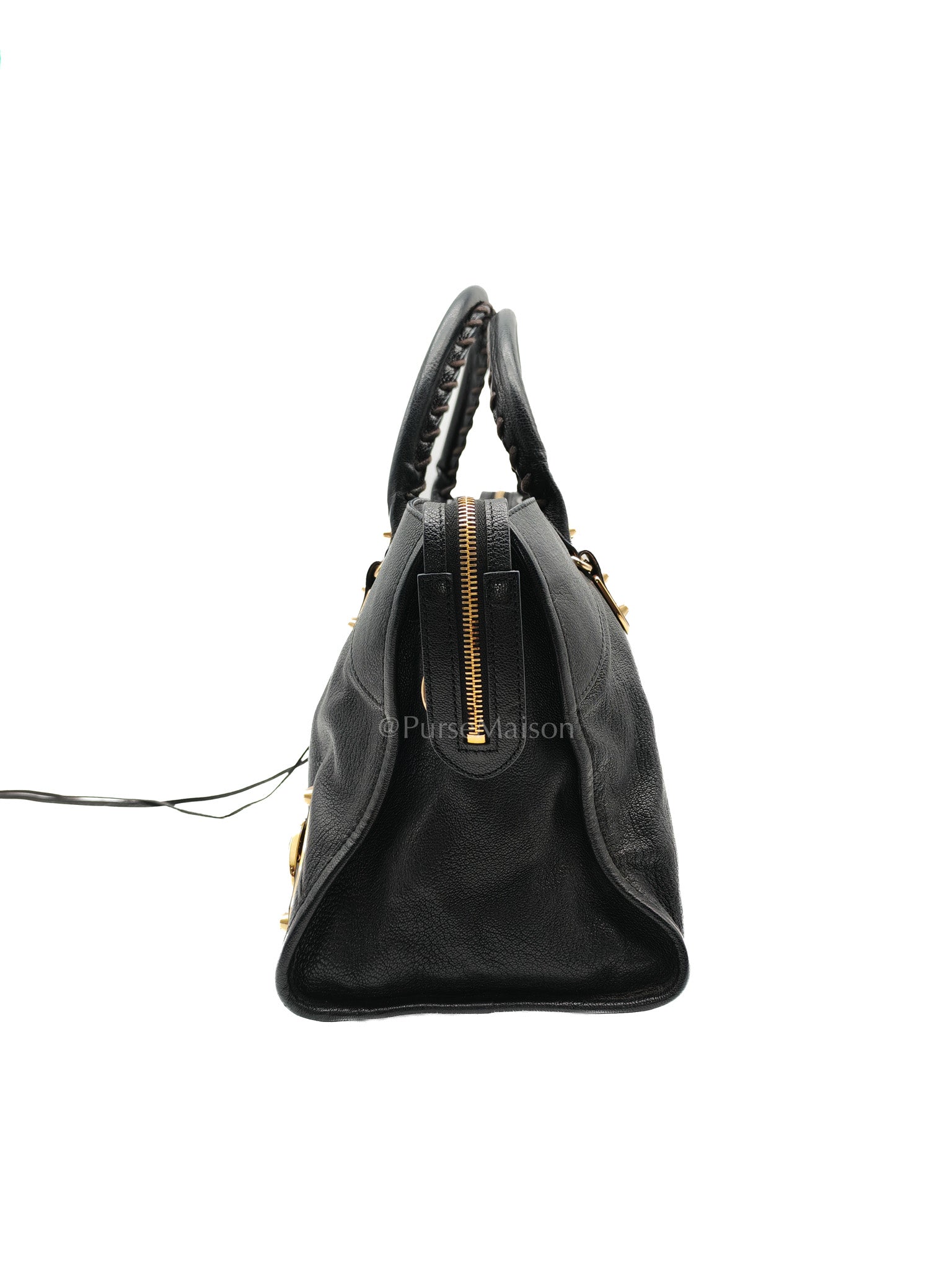 Balenciaga City Metallic Edge in Large Black Chevre Leather Shoulder Bag