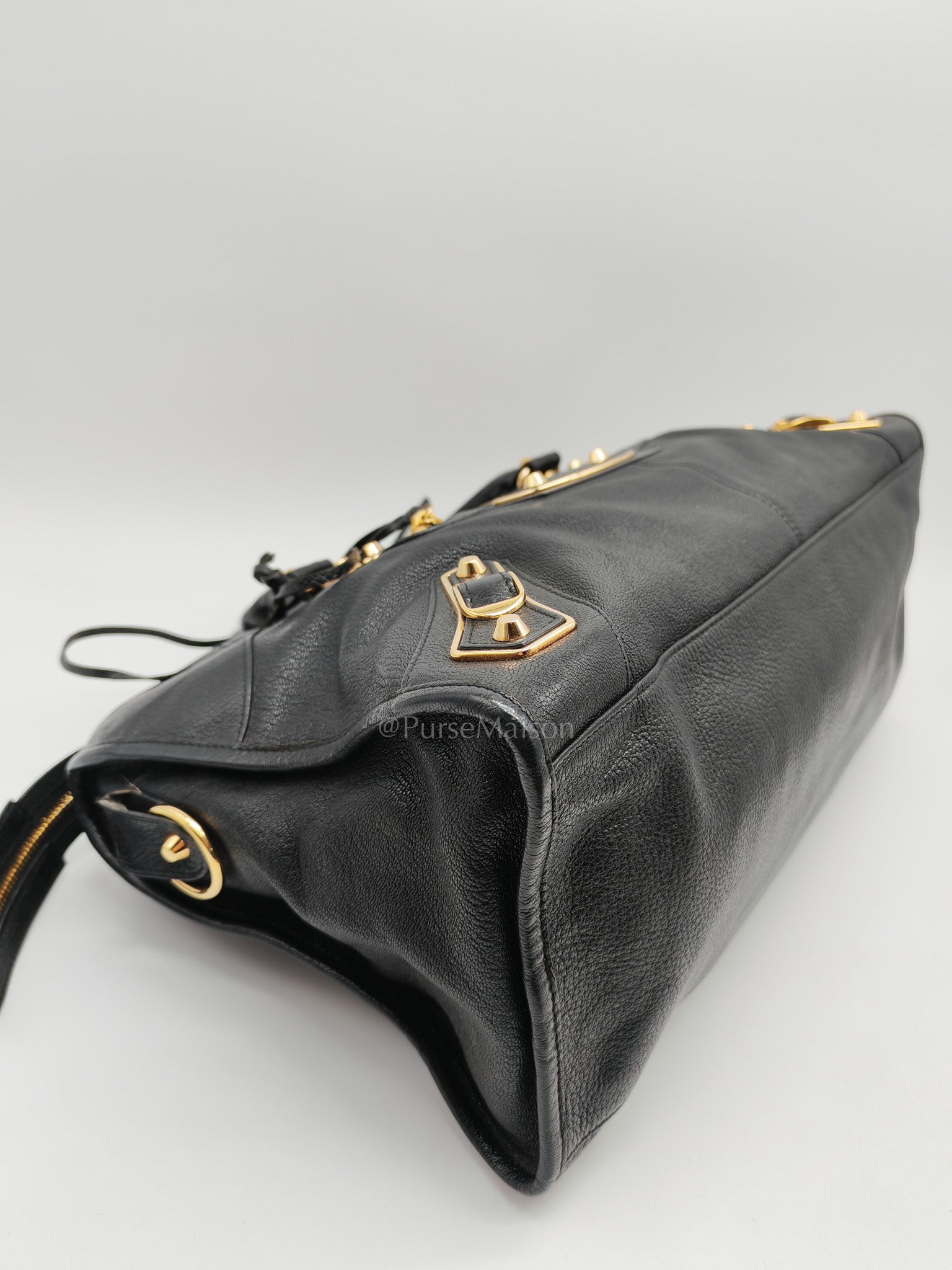 Balenciaga City Metallic Edge in Large Black Chevre Leather Shoulder Bag