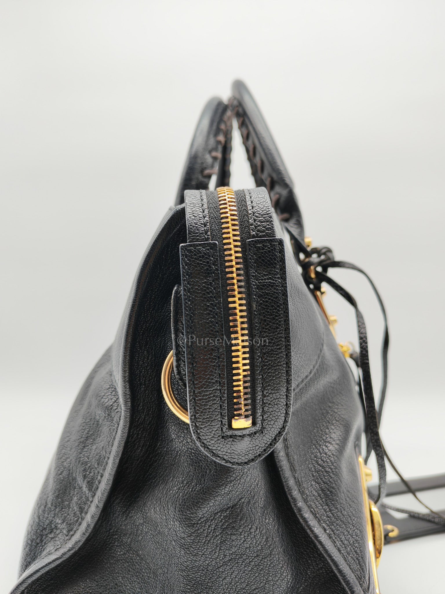 Balenciaga City Metallic Edge in Large Black Chevre Leather Shoulder Bag