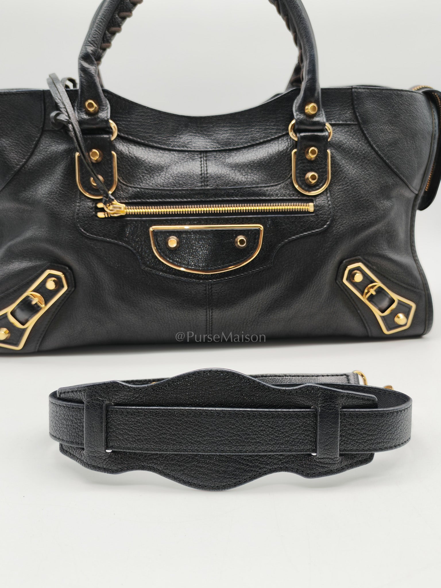 Balenciaga City Metallic Edge in Large Black Chevre Leather Shoulder Bag