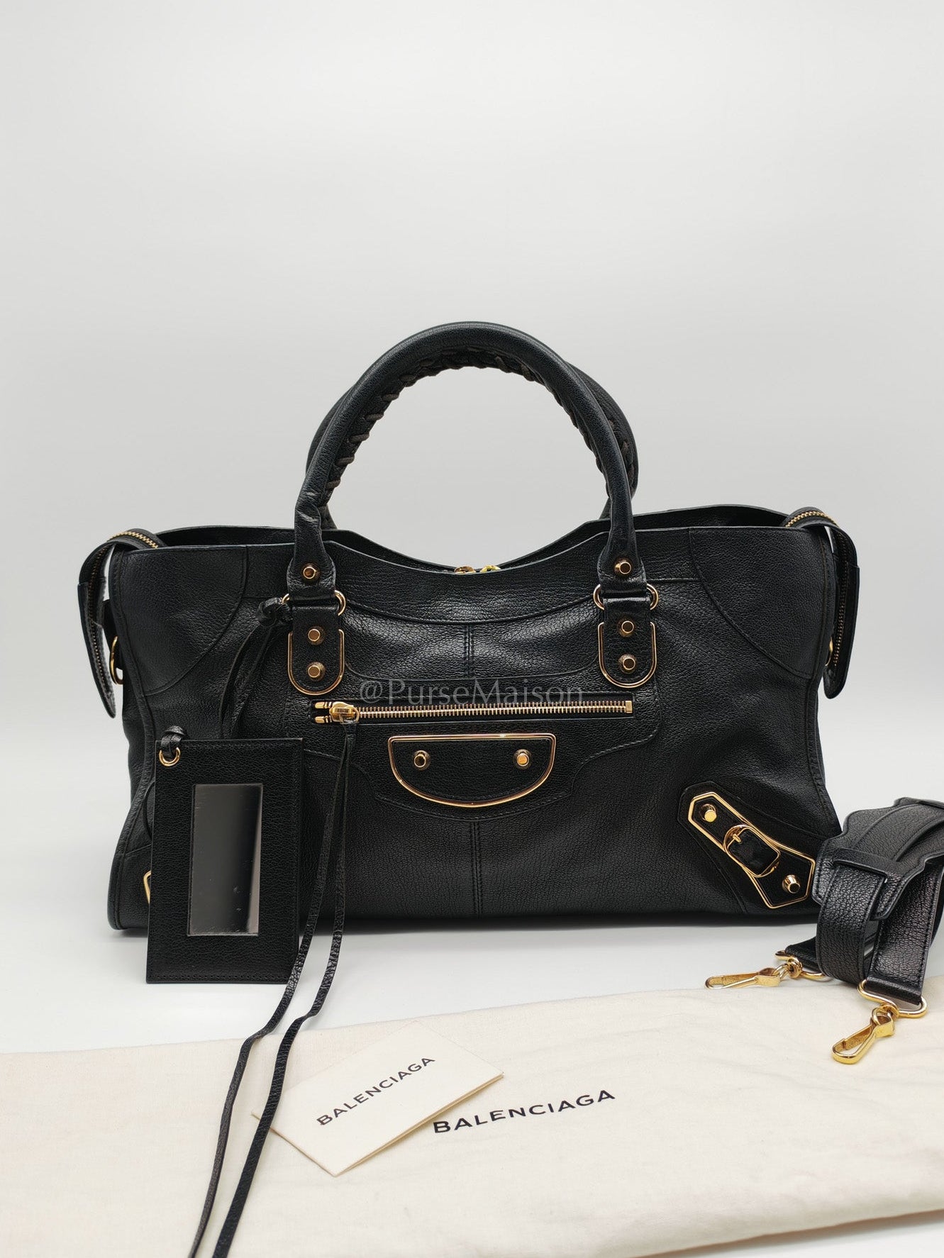 Balenciaga City Metallic Edge in Large Black Chevre Leather Shoulder Bag