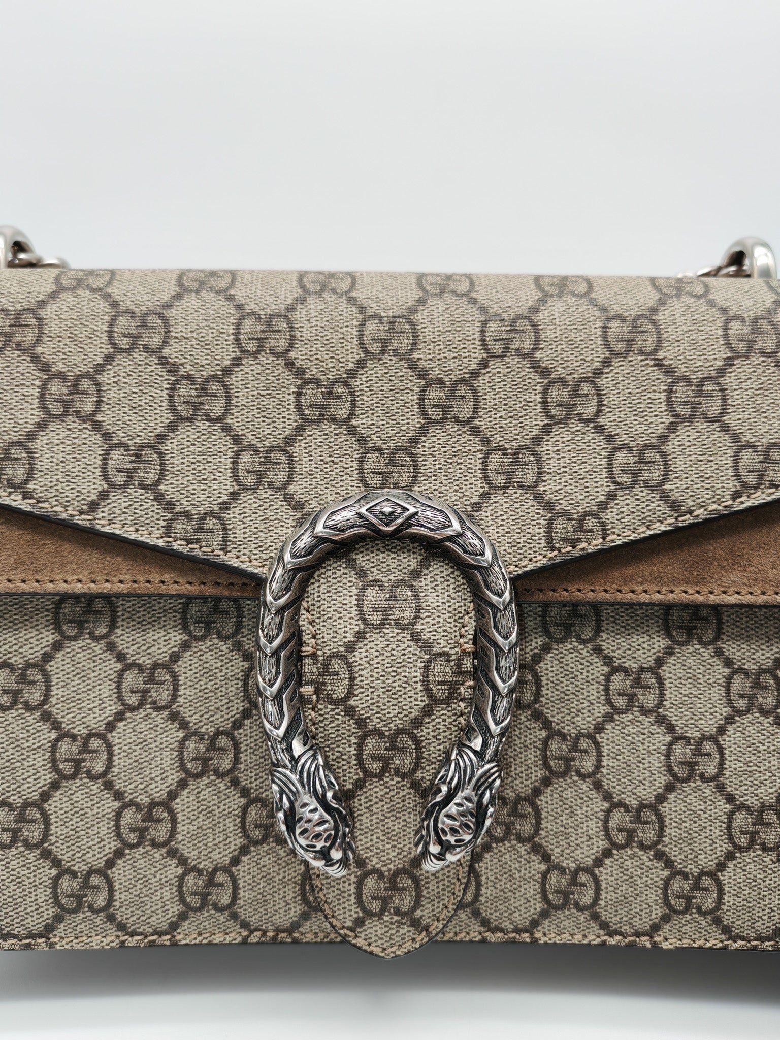 Dionysus Shoulder Bag Small in GG Supreme Canvas & Silver Hardware