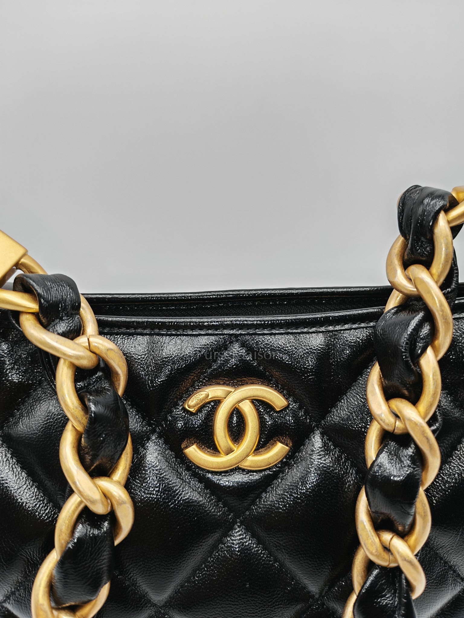 24A Hobo Bag in Black Lambskin Leather & Aged Gold Hardware Microchip