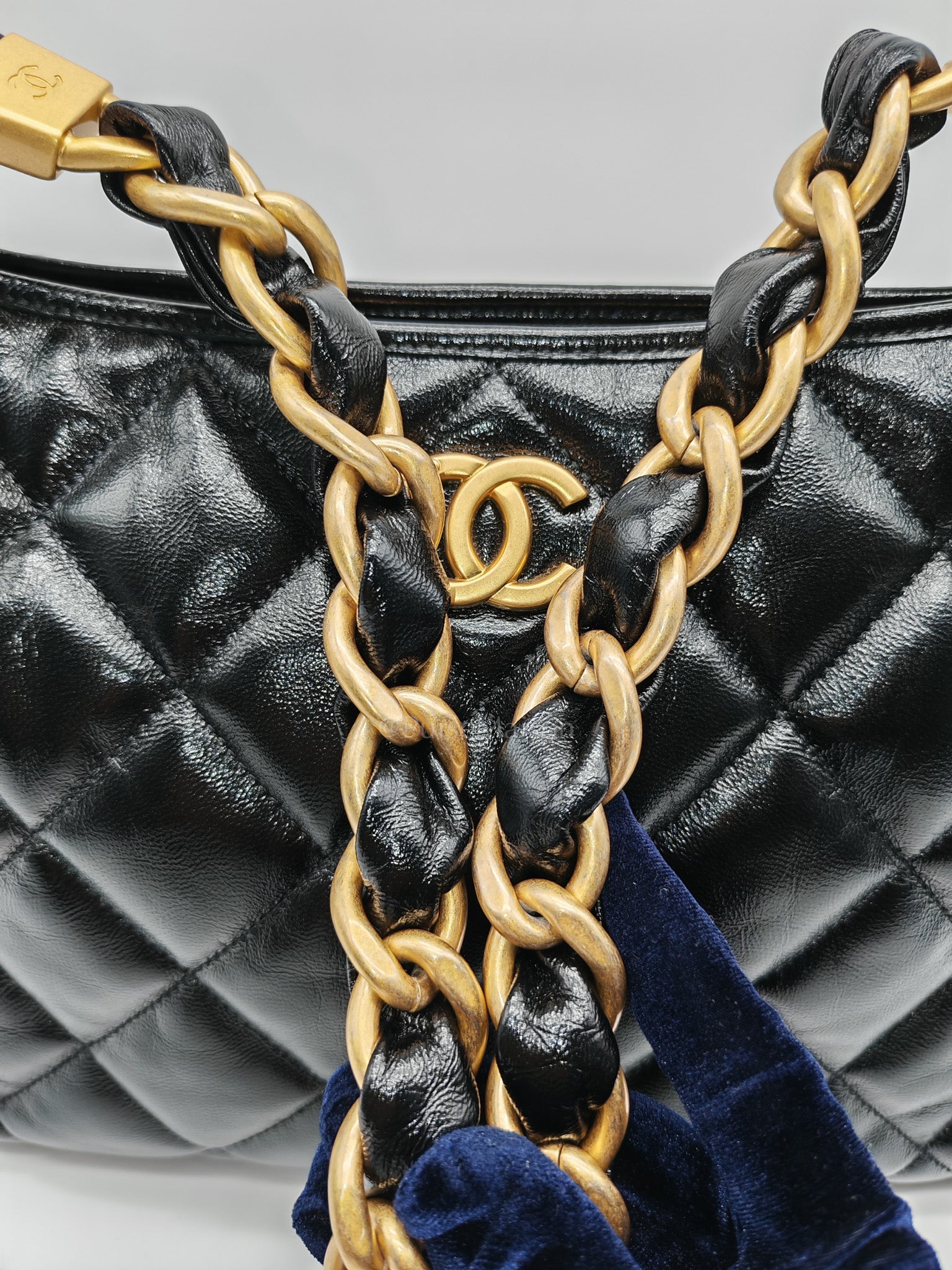 24A Hobo Bag in Black Lambskin Leather & Aged Gold Hardware Microchip