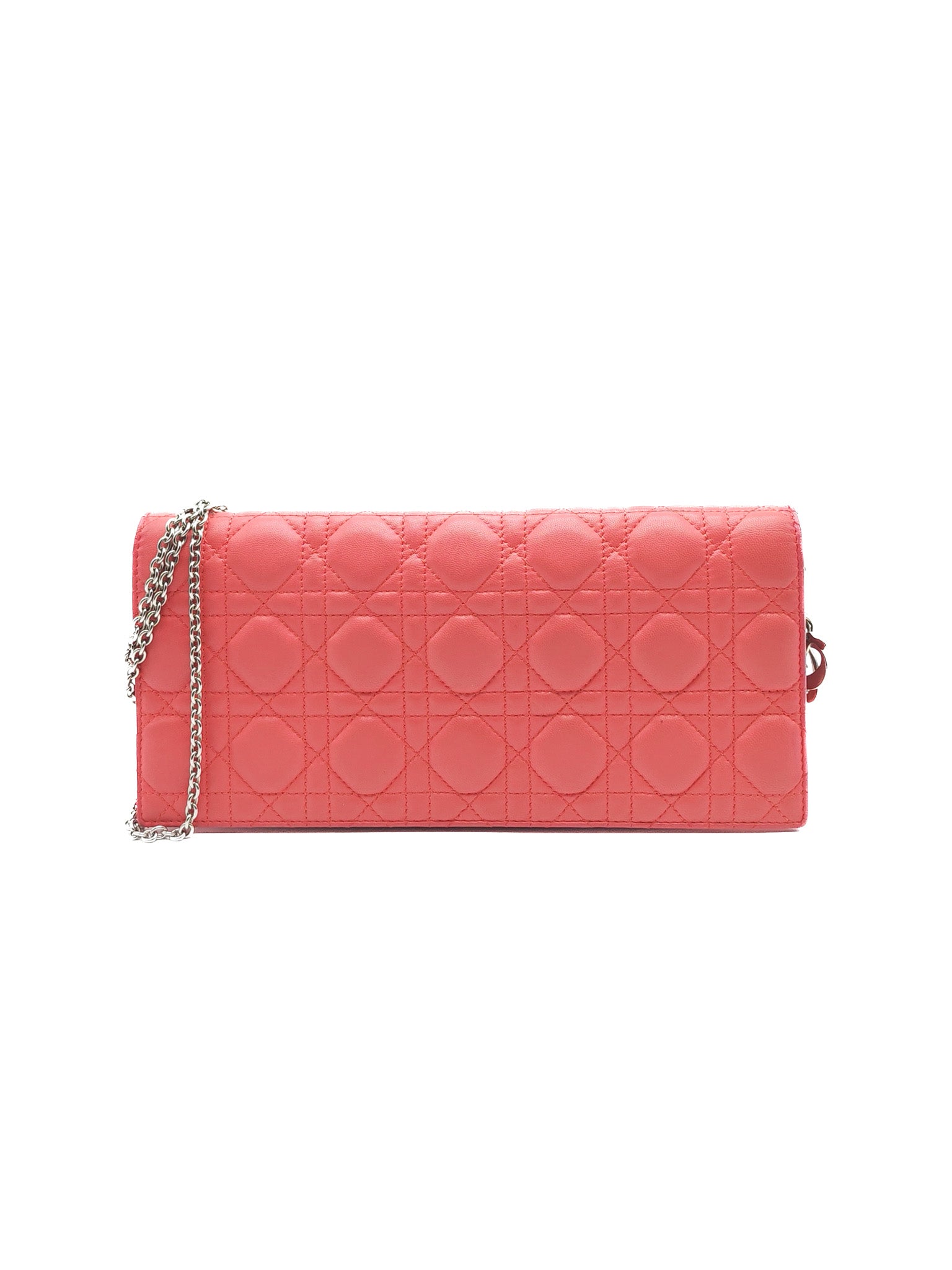 Lady Dior Clutch in Pink Cannage Lambskin Leather Silver Hardware