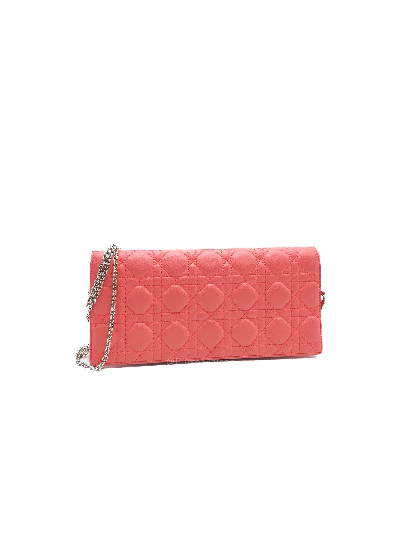 Lady Dior Clutch in Pink Cannage Lambskin Leather Silver Hardware