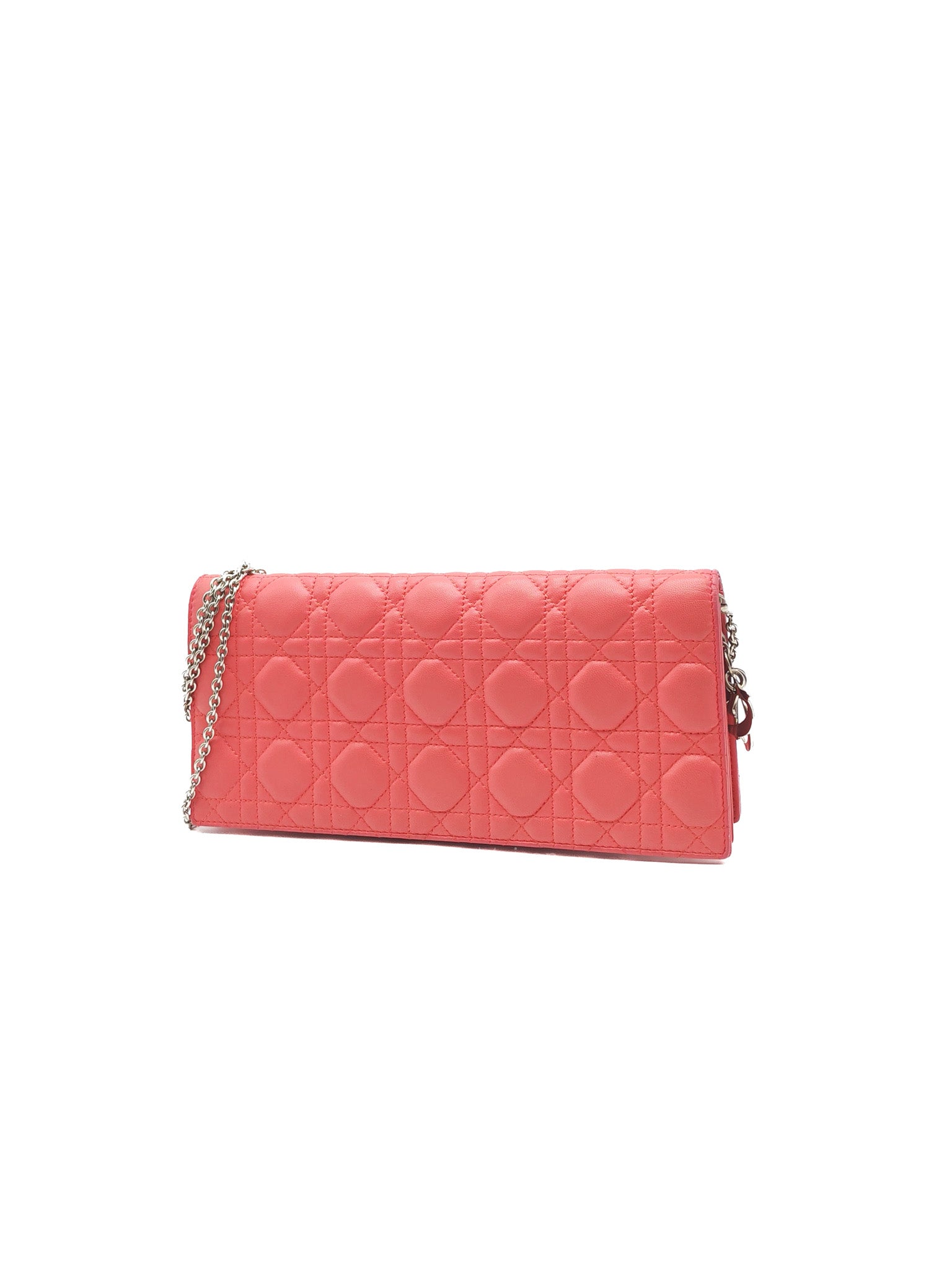 Lady Dior Clutch in Pink Cannage Lambskin Leather Silver Hardware