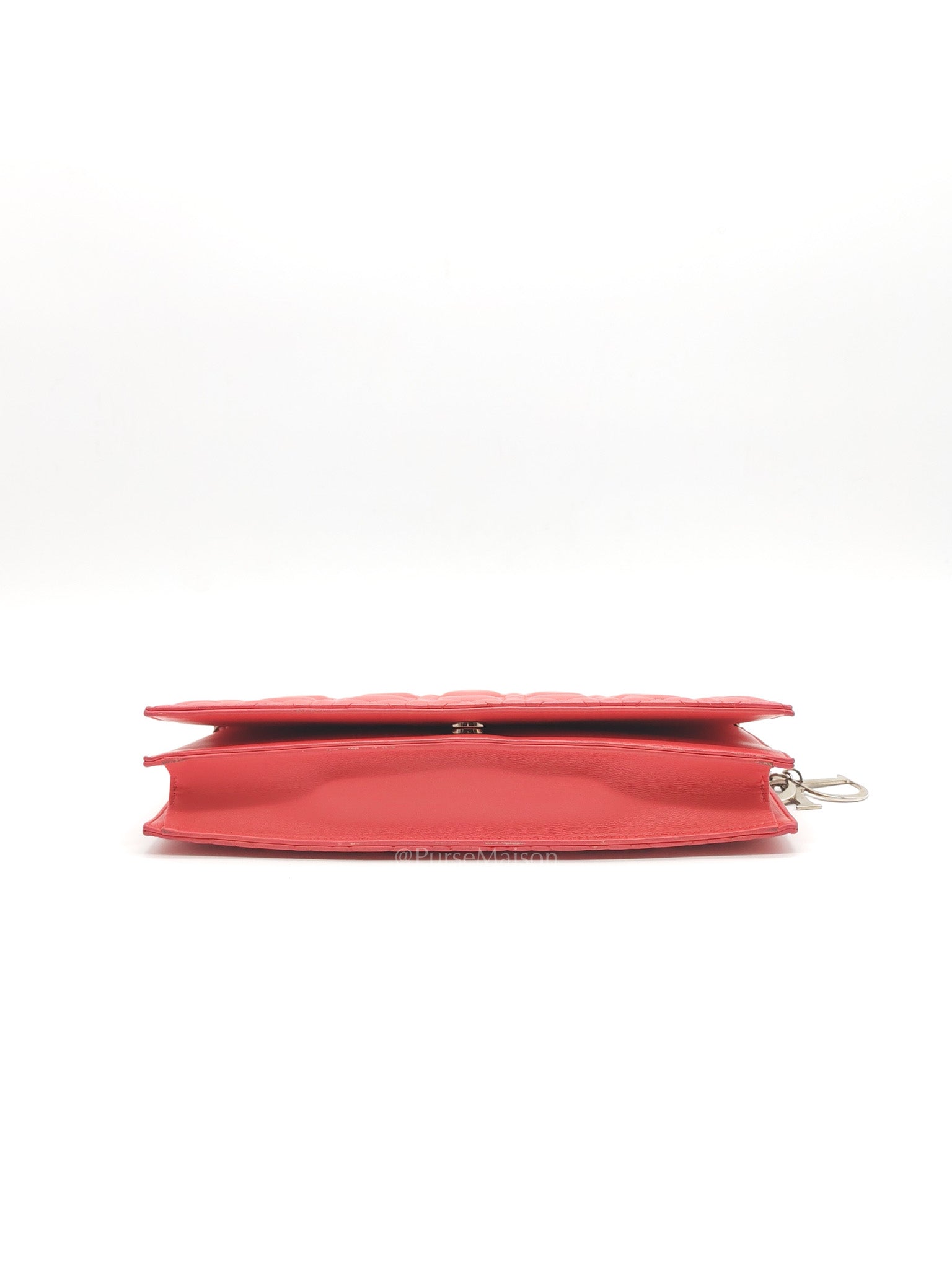 Lady Dior Clutch in Pink Cannage Lambskin Leather Silver Hardware