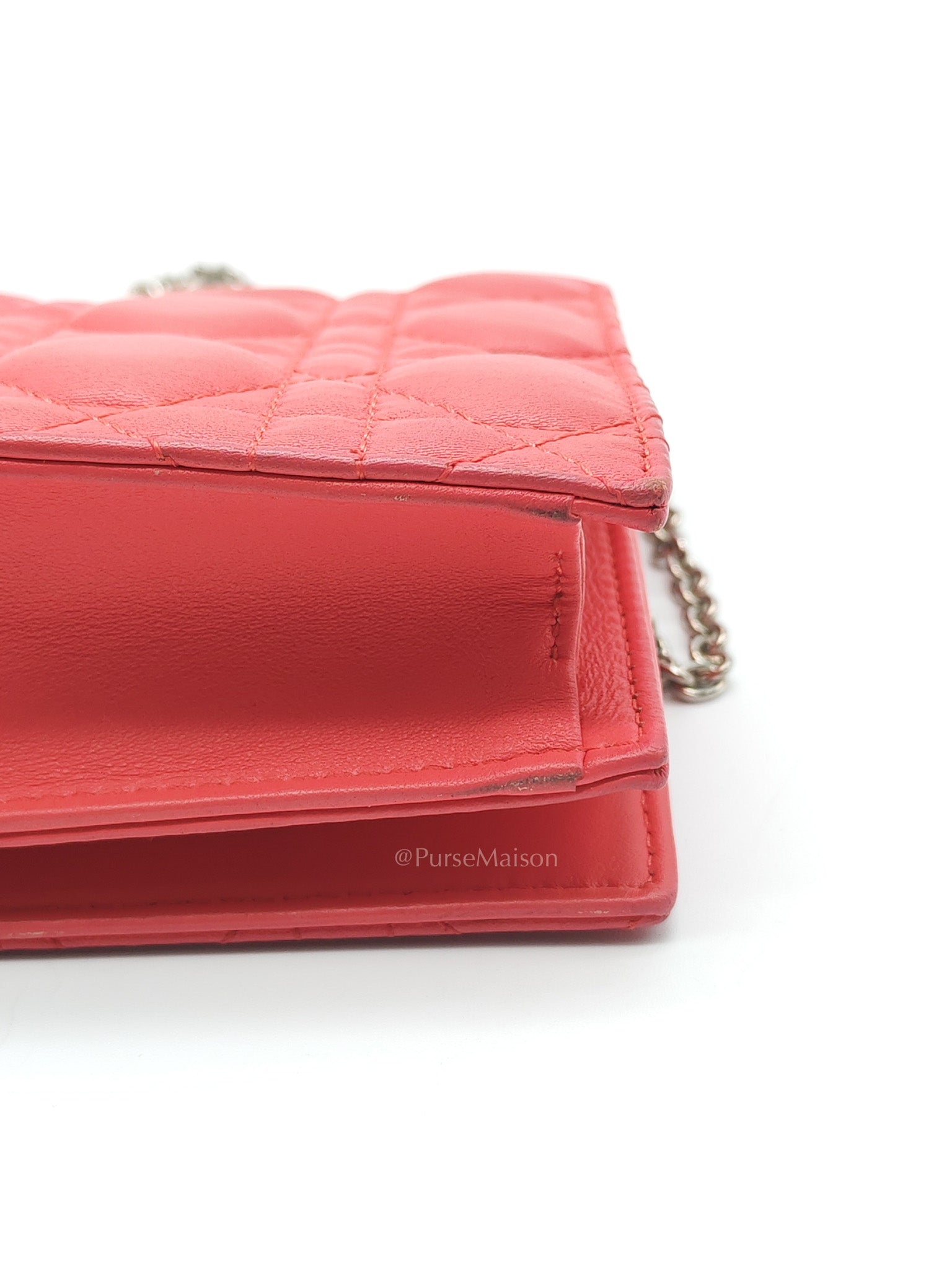 Lady Dior Clutch in Pink Cannage Lambskin Leather Silver Hardware