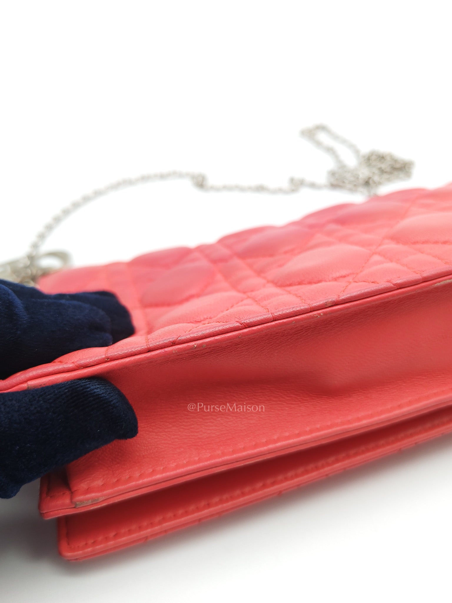 Lady Dior Clutch in Pink Cannage Lambskin Leather Silver Hardware