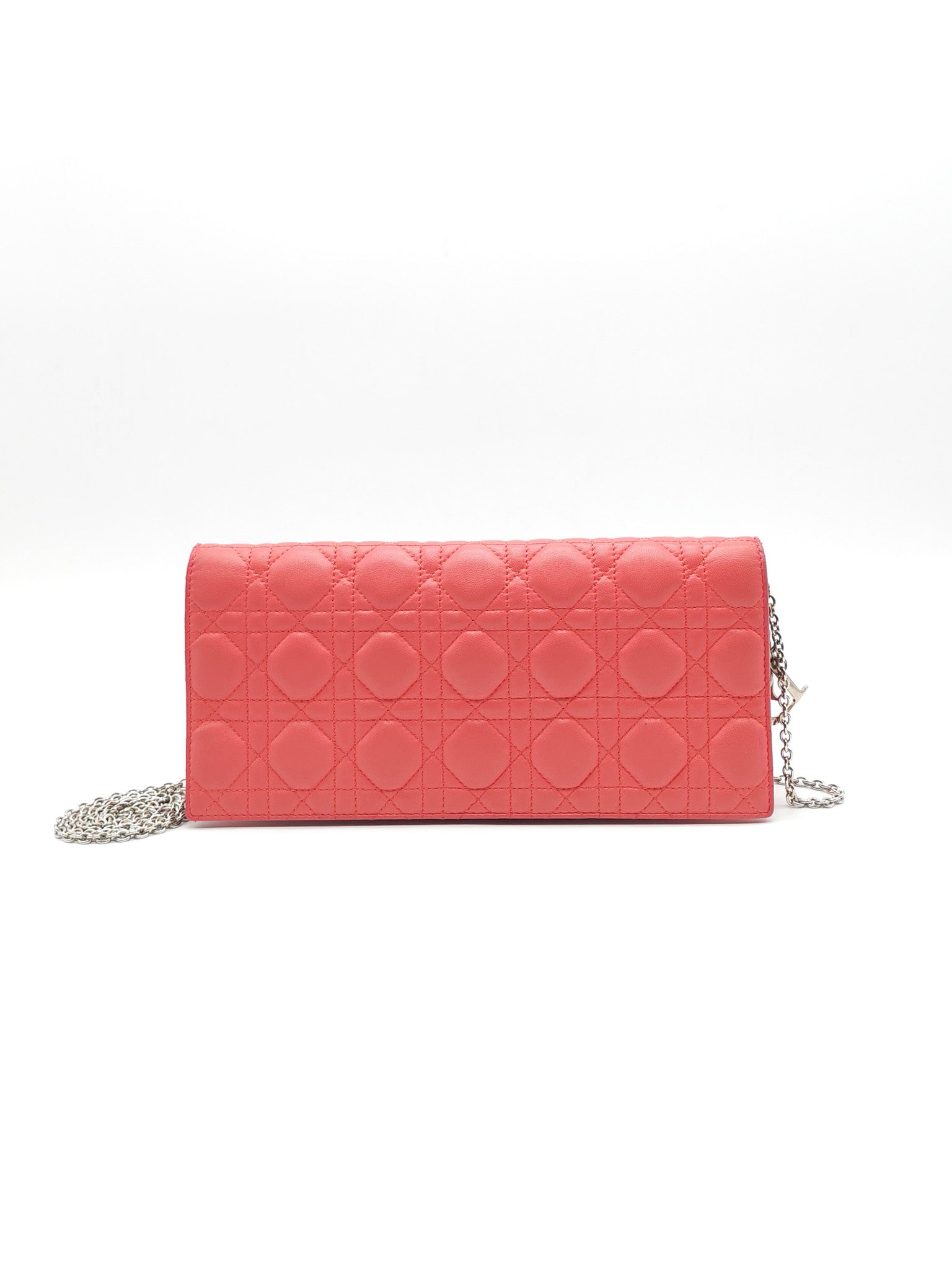 Lady Dior Clutch in Pink Cannage Lambskin Leather Silver Hardware