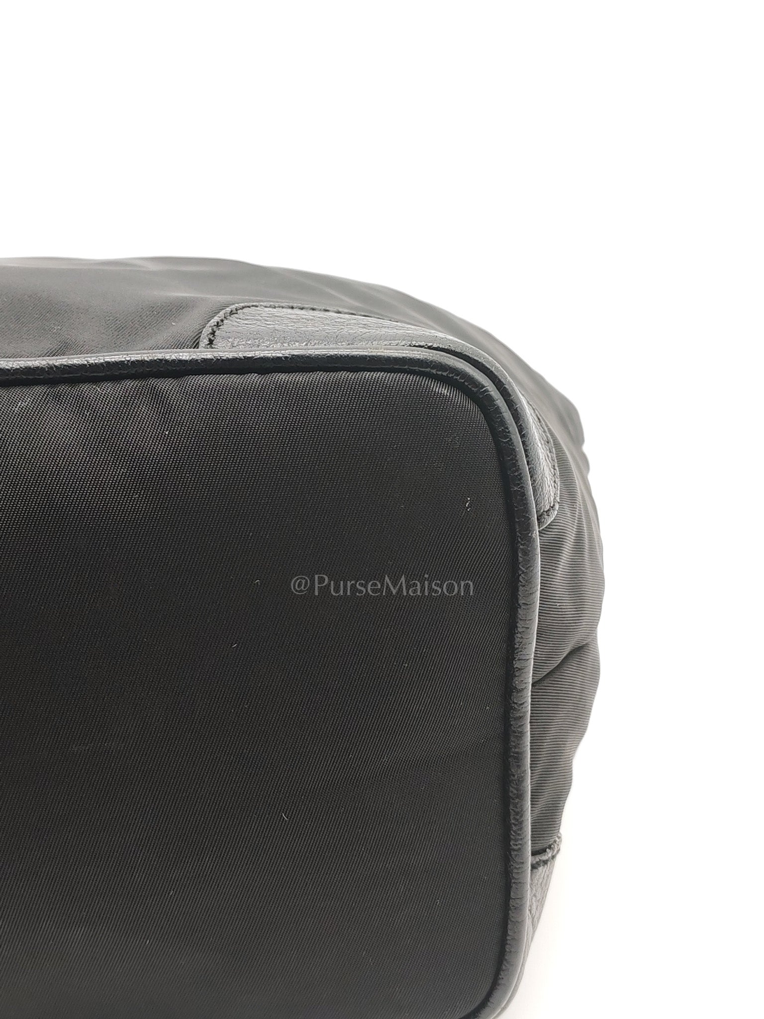 Tessuto Shoulder Bag in Black Nylon Canvas & Silver Hardware