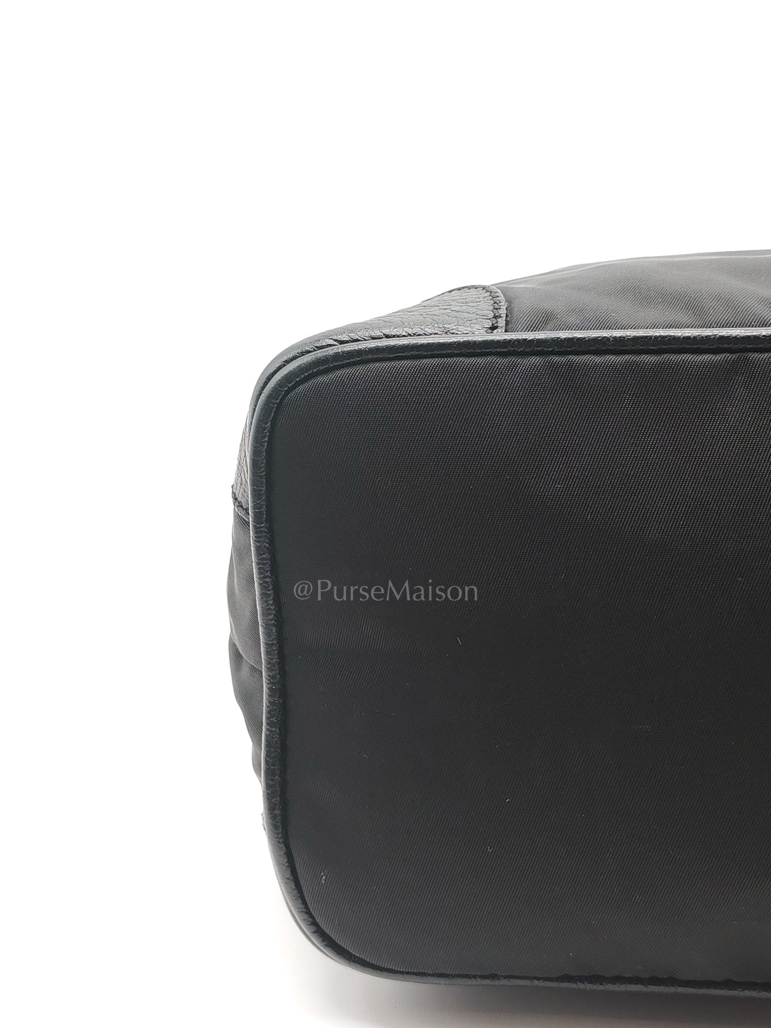 Tessuto Shoulder Bag in Black Nylon Canvas & Silver Hardware