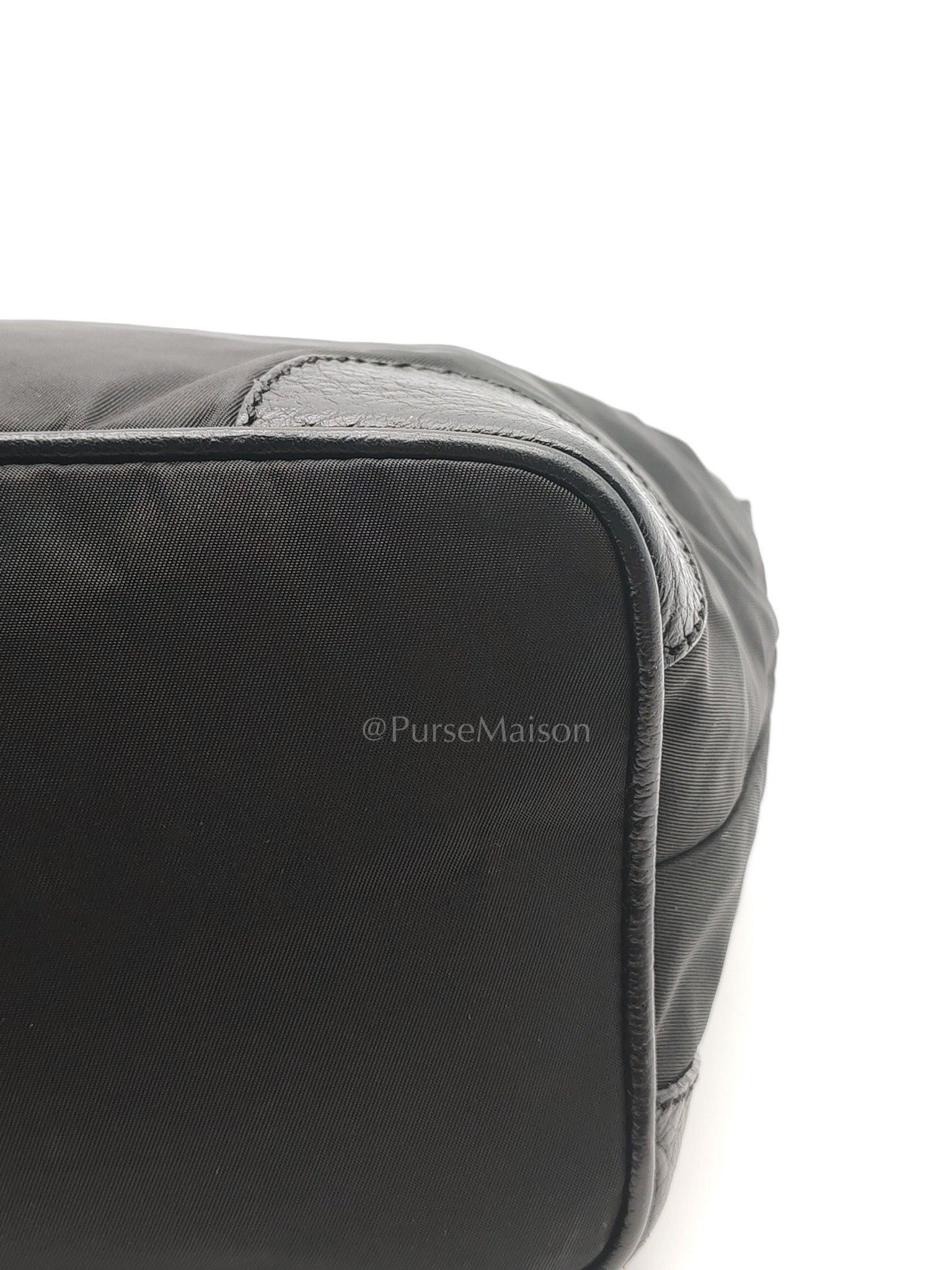 Tessuto Shoulder Bag in Black Nylon Canvas & Silver Hardware