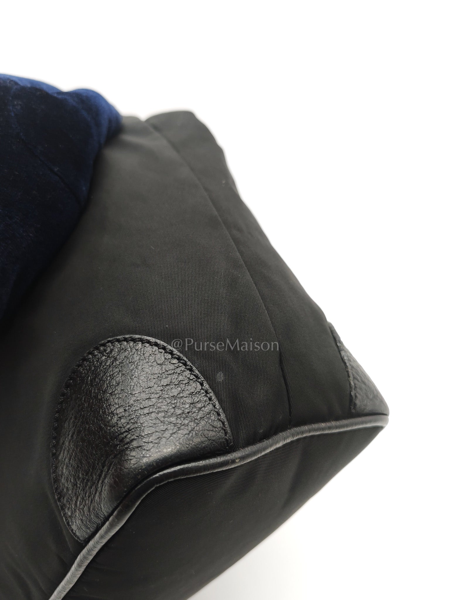 Tessuto Shoulder Bag in Black Nylon Canvas & Silver Hardware