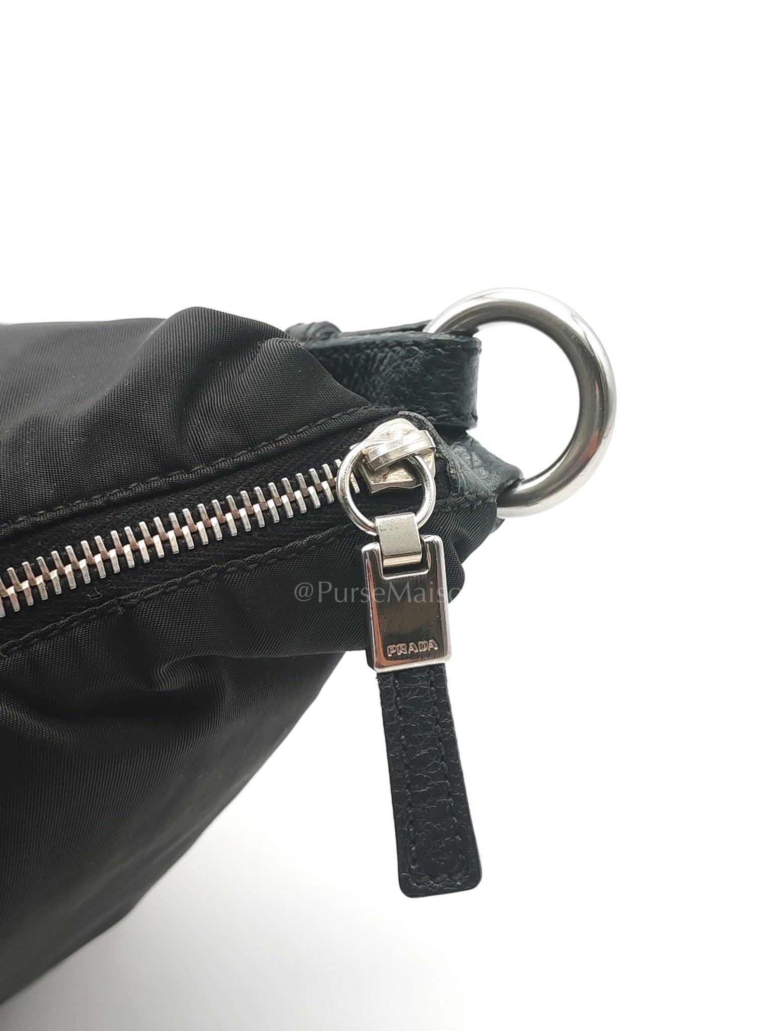 Tessuto Shoulder Bag in Black Nylon Canvas & Silver Hardware