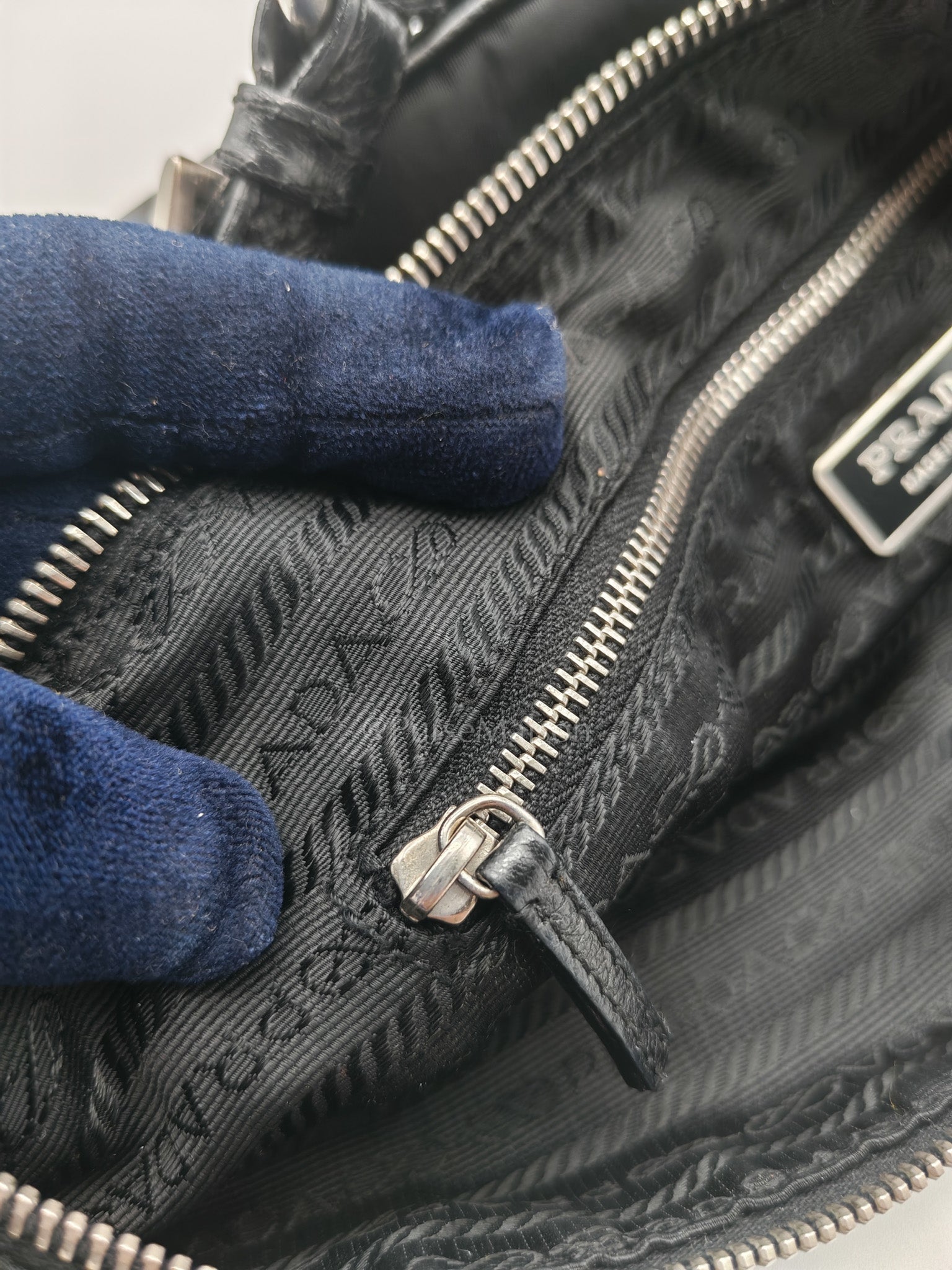 Tessuto Shoulder Bag in Black Nylon Canvas & Silver Hardware