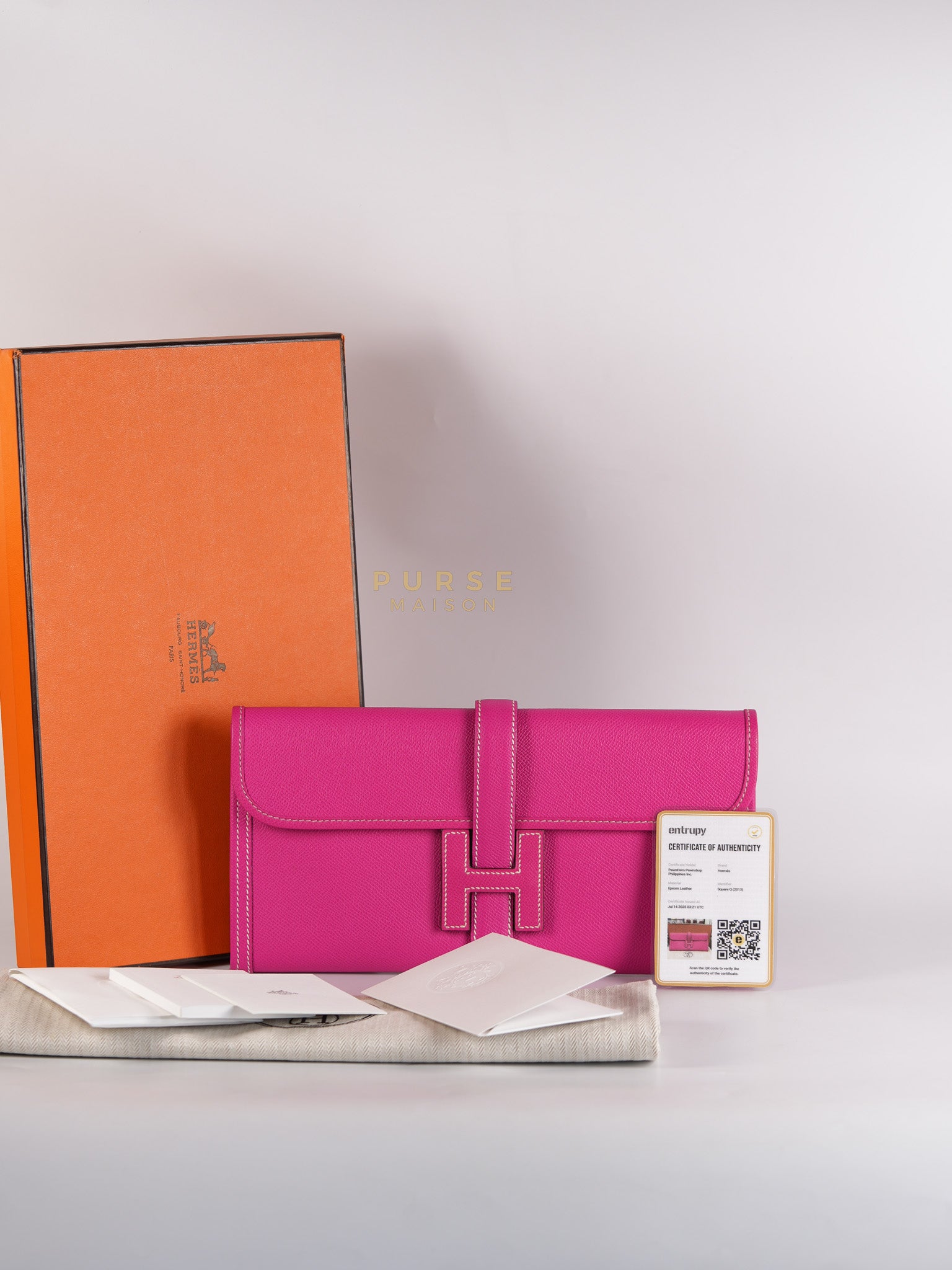 Jige Elan 29 in Rose Tyrien Epsom Leather Stamp Square Q(2013) | Purse Maison Luxury Bags Shop