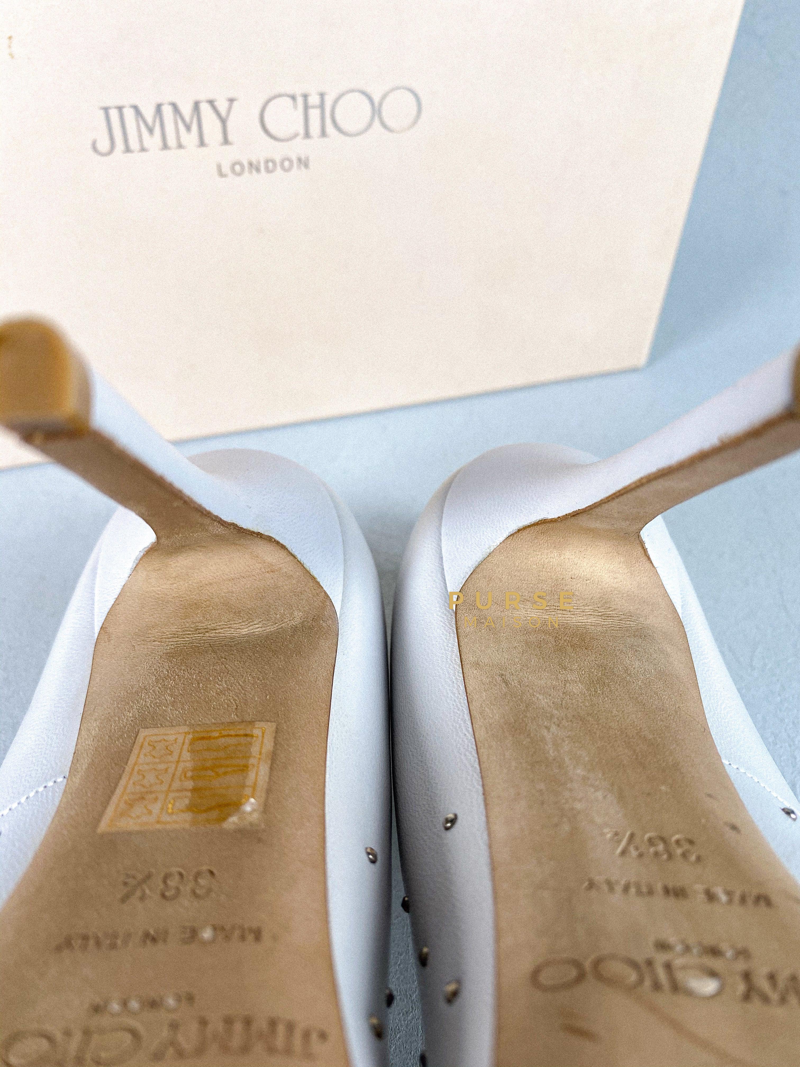 Jimmy Choo Anouk 120 Leather White/Silver Nappa Pumps High Heels Size 38.5 (27cm) | Purse Maison Luxury Bags Shop