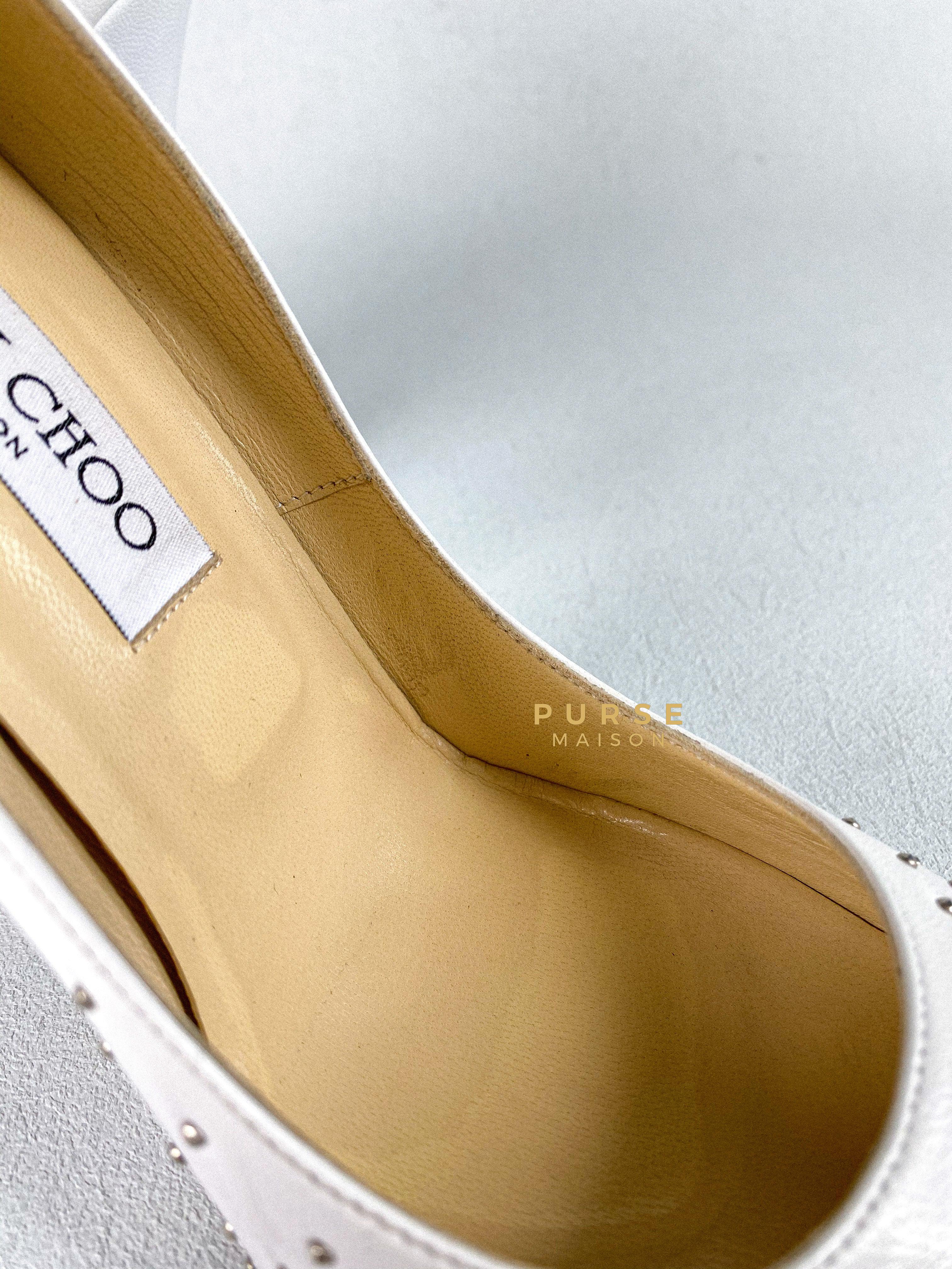 Jimmy Choo Anouk 120 Leather White/Silver Nappa Pumps High Heels Size 38.5 (27cm) | Purse Maison Luxury Bags Shop